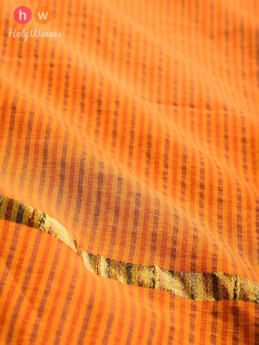 Mustard Yellow Gingham Stripes Woven Cotton Silk Dupatta - By HolyWeaves, Benares
