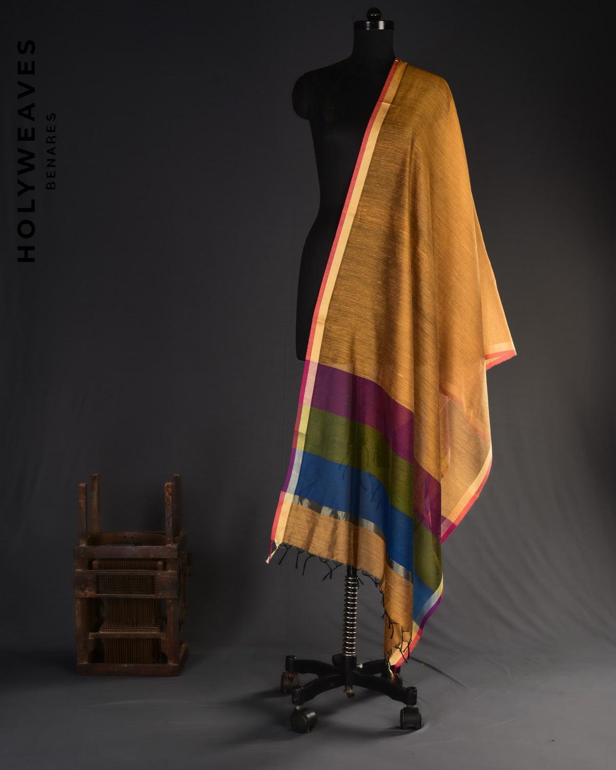 Mustard Yellow Woven Cotton Silk Dupatta - By HolyWeaves, Benares