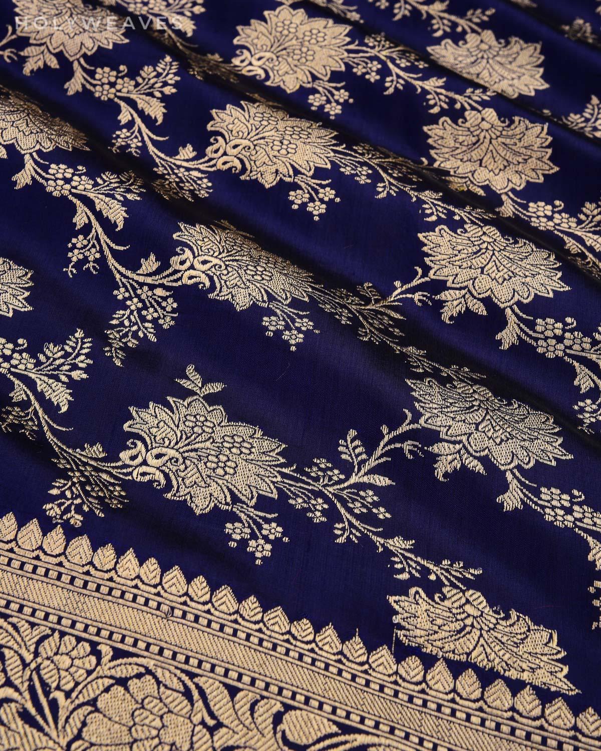Navy Blue Banarasi All-over Kadhuan Brocade Handwoven Katan Silk Dupatta - By HolyWeaves, Benares