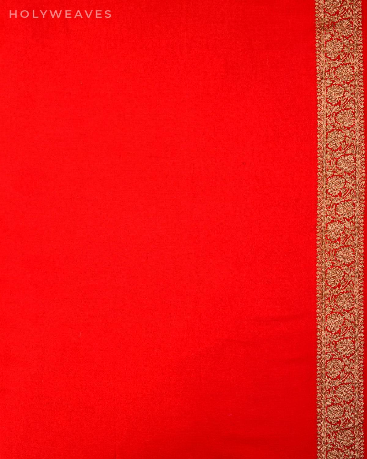 Navy Blue Banarasi Antique Zari Pushp Buti Cutwork Brocade Handwoven Khaddi Georgette Saree with Contrast Red Border Pallu - By HolyWeaves, Benares