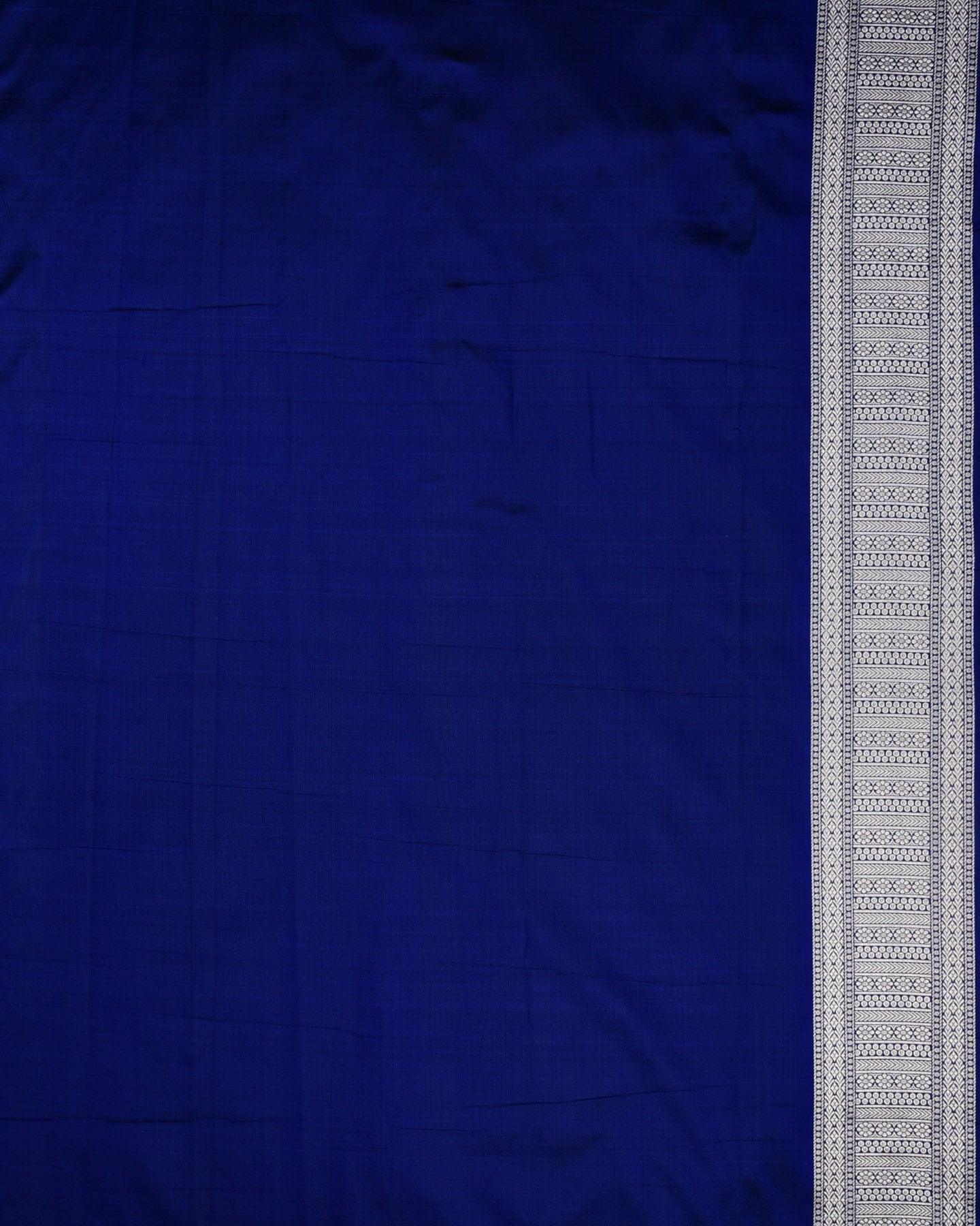 Navy Blue Banarasi Floral Jaal Rupa Zari Brocade Handwoven Katan Silk Saree - By HolyWeaves, Benares