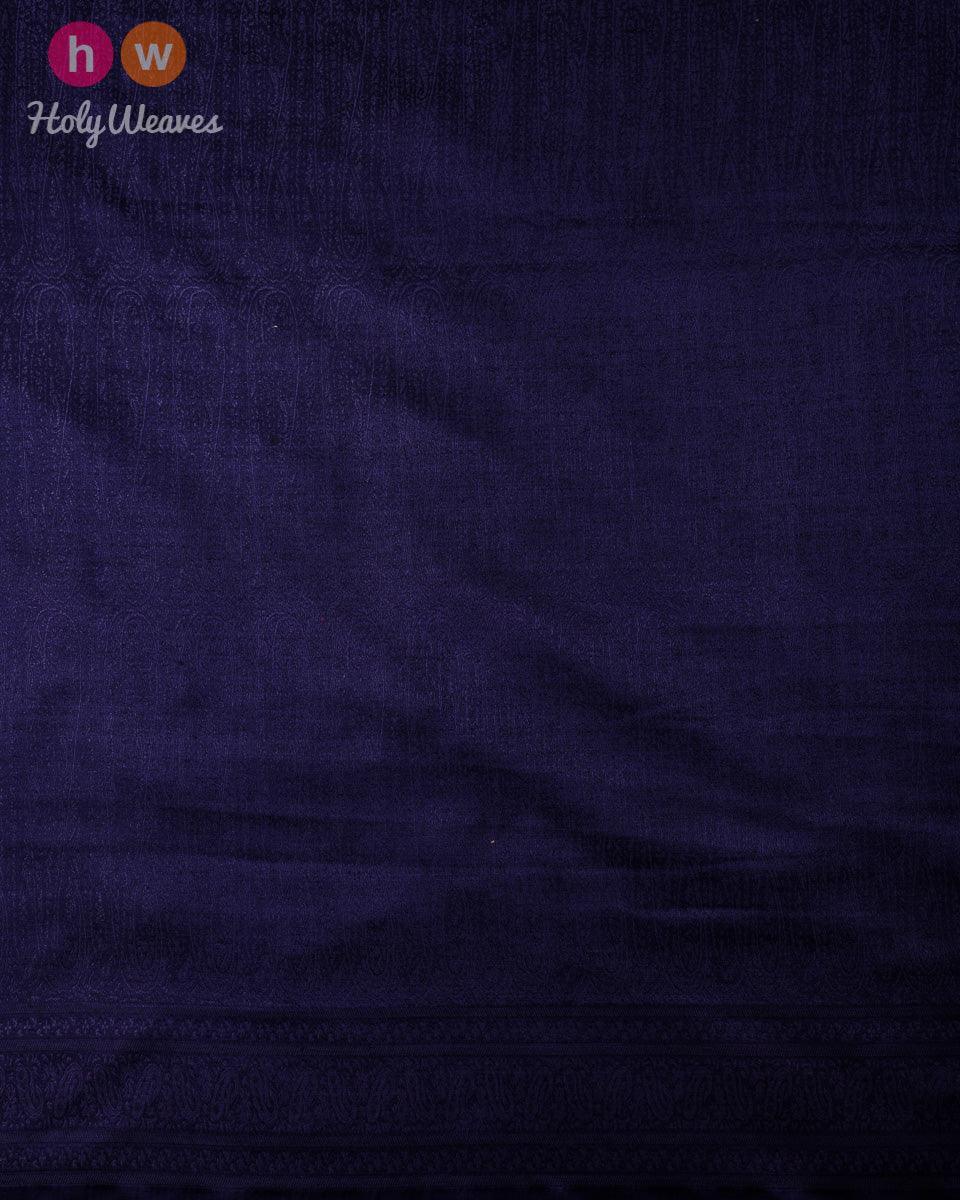 Navy Blue Banarasi Jamawar Handwoven Silk Wool Dupatta Shawl - By HolyWeaves, Benares