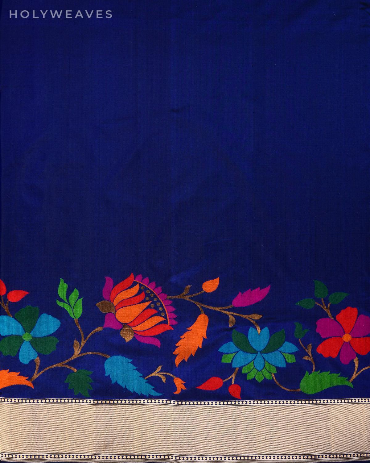Navy Blue Banarasi Meenedar Bel Kadhuan Brocade Handwoven Katan Silk Saree - By HolyWeaves, Benares