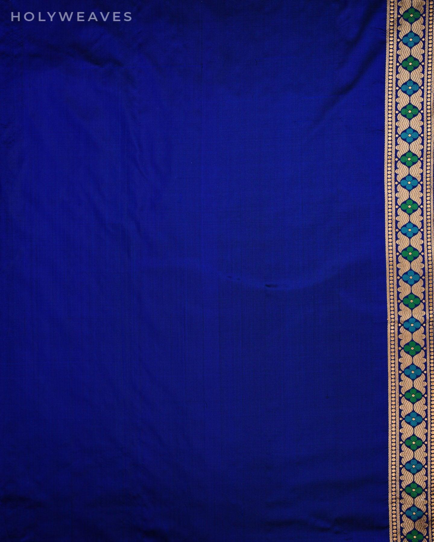 Navy Blue Banarasi Meenedar Kadhuan Brocade Handwoven Katan Silk Saree - By HolyWeaves, Benares