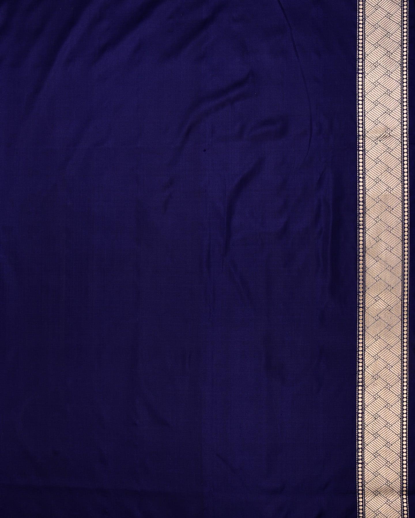 Navy Blue Banarasi Mughal Buta Alfi Resham & Gold Zari Kadhuan Brocade Handwoven Katan Silk Saree - By HolyWeaves, Benares