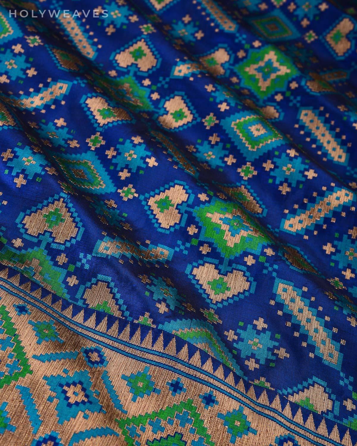 Navy Blue Banarasi Patola Cutwork Brocade Handwoven Katan Silk Saree - By HolyWeaves, Benares