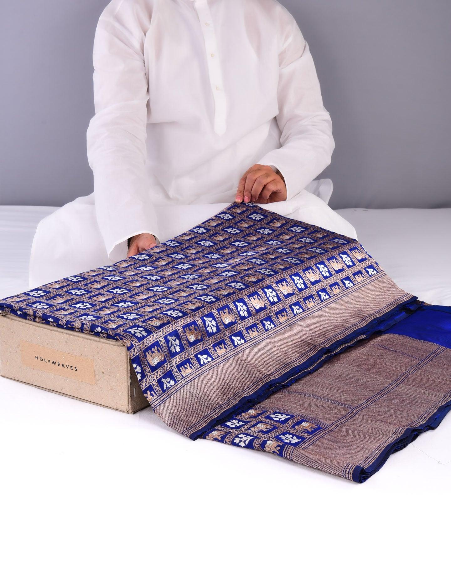 Navy Blue Banarasi Patola Sona-Rupa Brocade Handwoven Katan Silk Saree - By HolyWeaves, Benares
