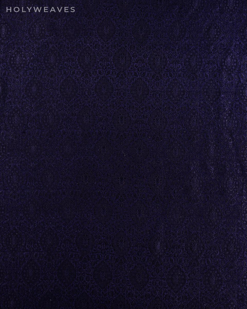 Navy Blue Banarasi Tanchoi Handwoven Silk-wool Fabric - By HolyWeaves, Benares