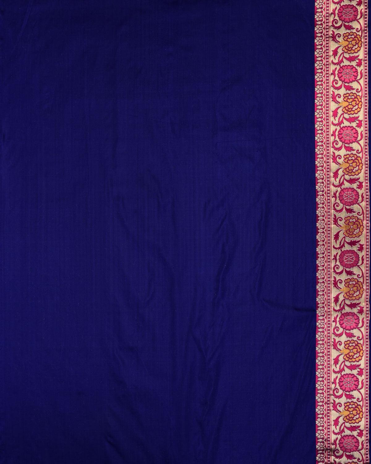 Navy Blue Banarasi Tehra Patola Cutwork Brocade Handwoven Katan Silk Saree - By HolyWeaves, Benares