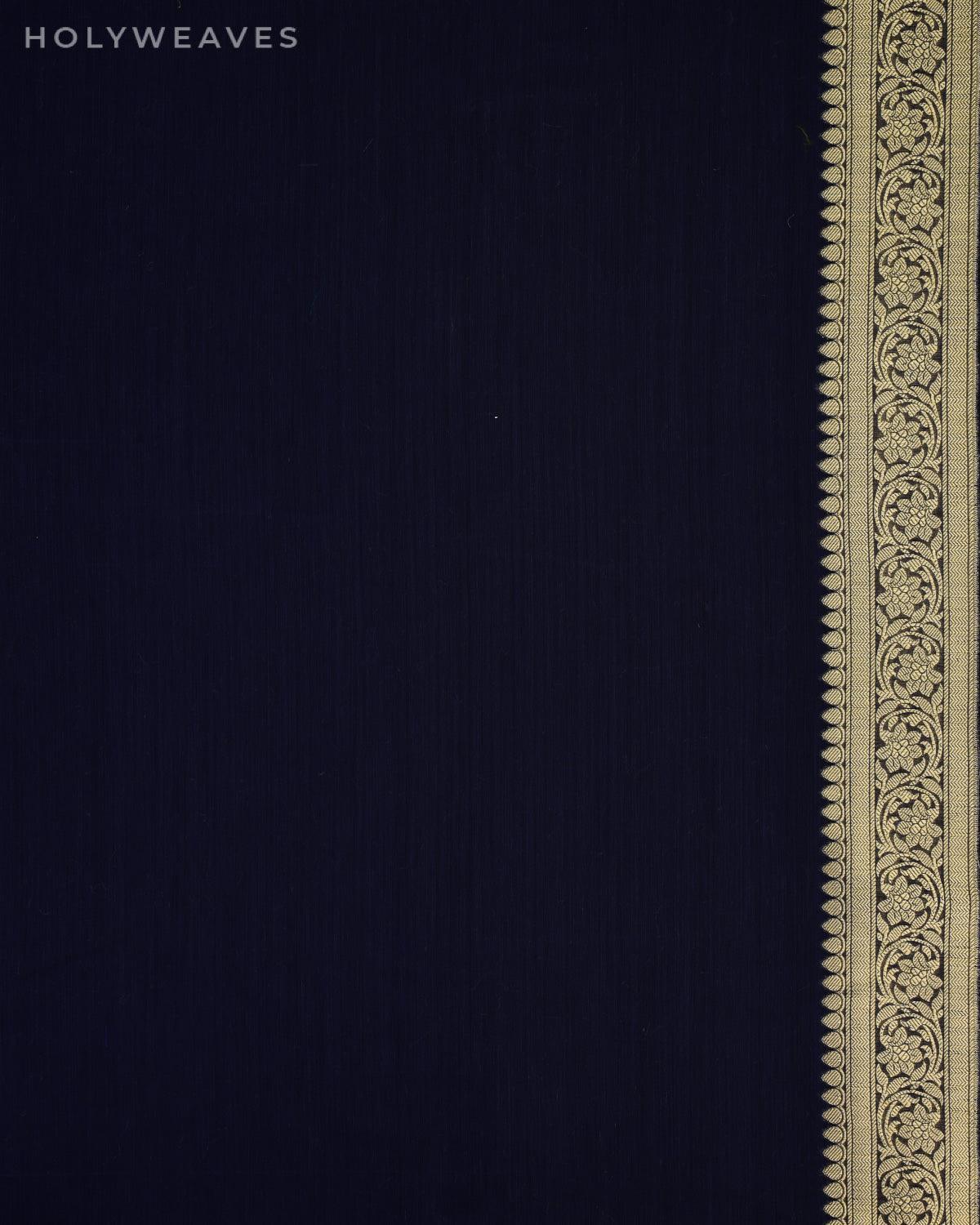 Navy Blue Banarasi Tehri Zig-Zag buti Cutwork Brocade Woven Cotton Silk Saree - By HolyWeaves, Benares