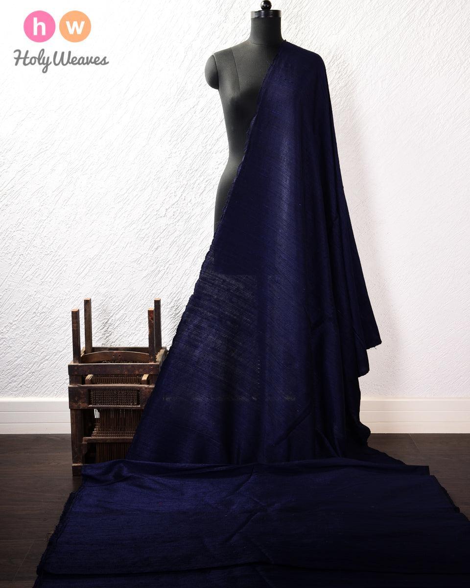 Navy Blue Textured Handwoven Raw Silk Fabric - By HolyWeaves, Benares