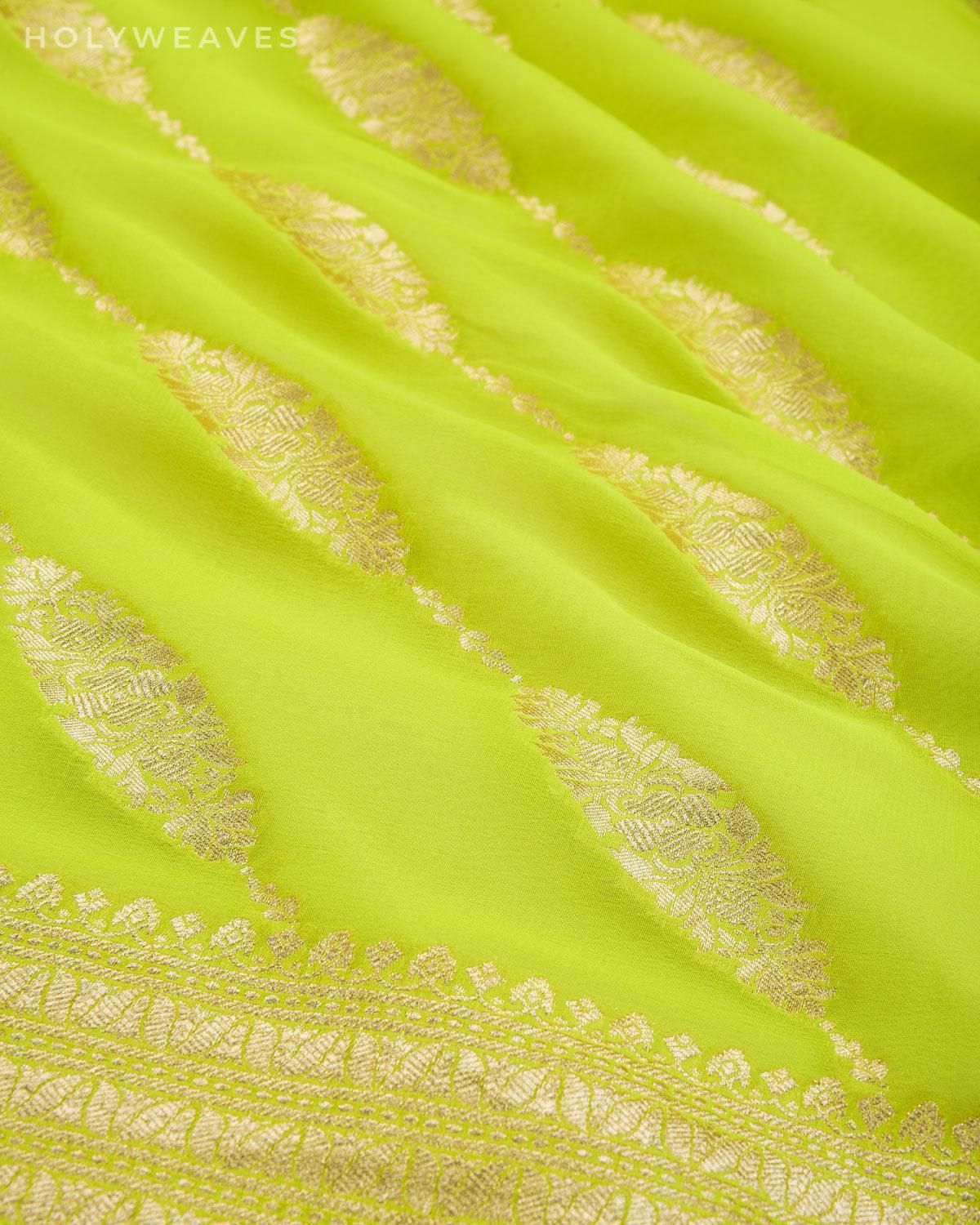 Neon Green Banarasi Leheriya Cutwork Brocade Handwoven Khaddi Georgette Saree - By HolyWeaves, Benares