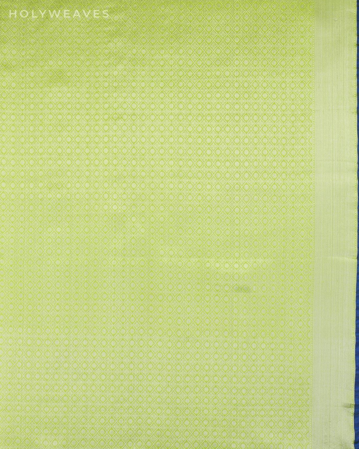 Neon Green Banarasi Silver Zari Lovebirds Cutwork Brocade Woven Art Cotton Silk Saree - By HolyWeaves, Benares