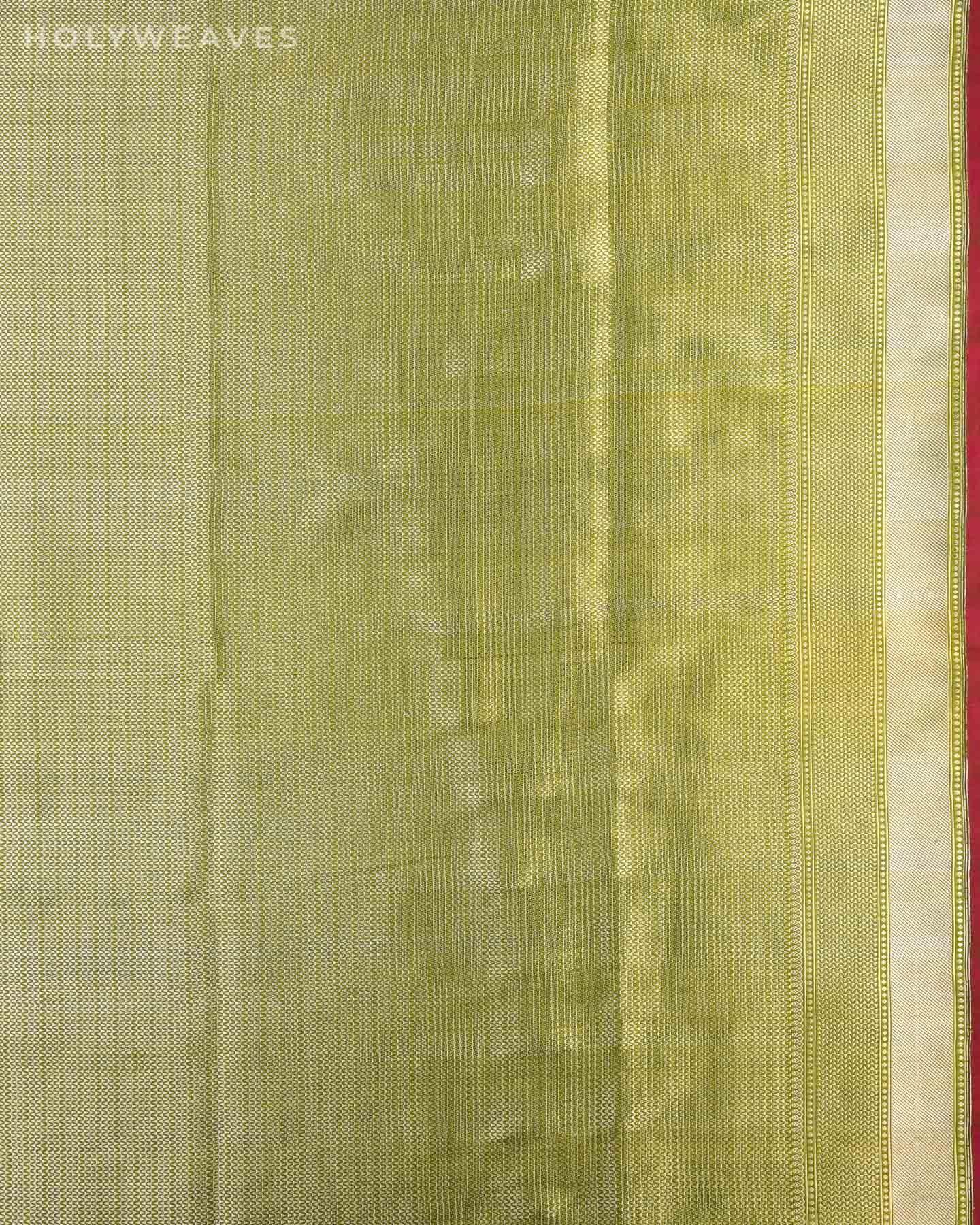 Olive Green Banarasi Silver Polka Buti Cutwork Brocade Handwoven Katan Silk Saree with Koniya Kairi Buta - By HolyWeaves, Benares