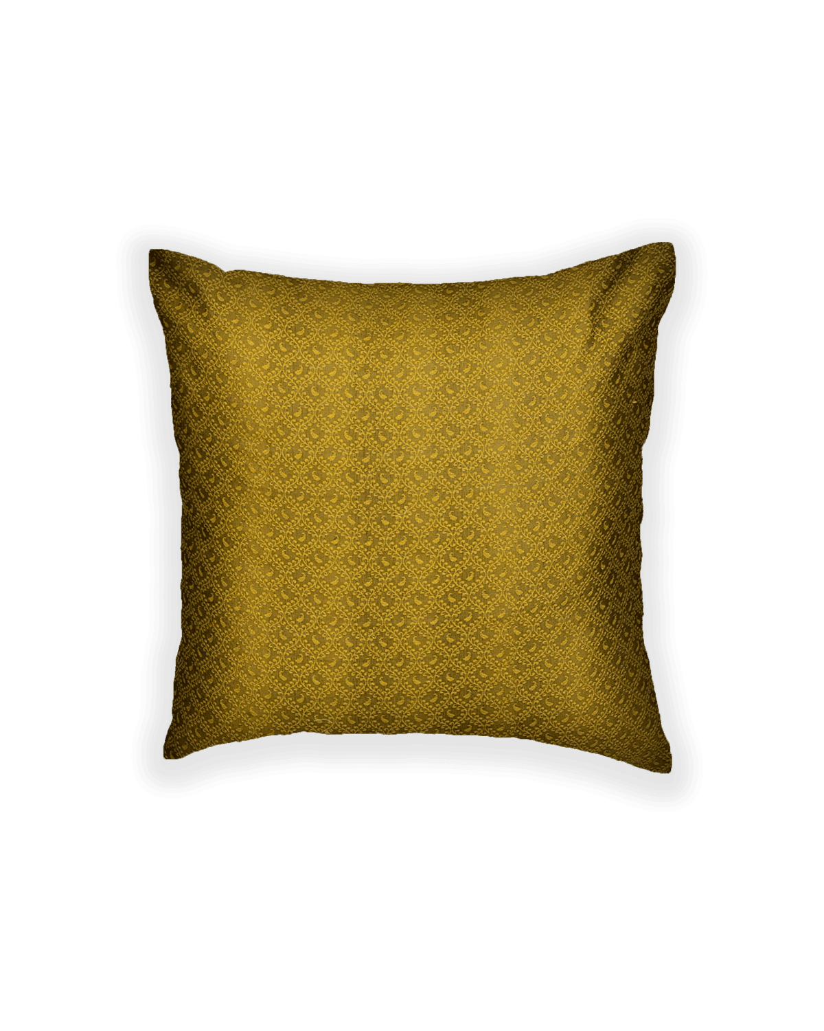 Olive Green Banarasi Tanchoi Poly Silk Cushion Cover 16" - By HolyWeaves, Benares