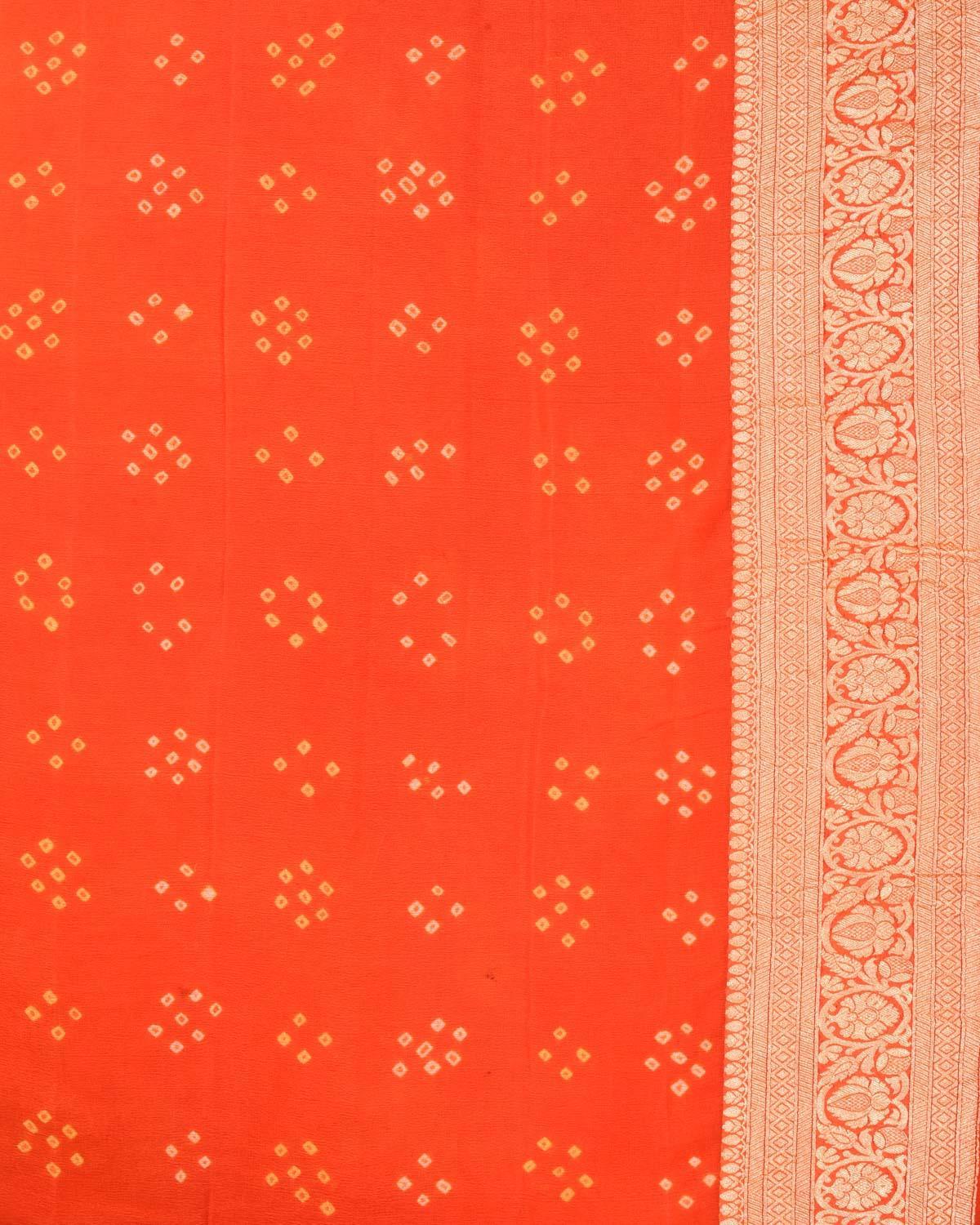 Ombré Purple-Orange Banarasi Floral Jaal Gold Zari Cutwork Brocade Handwoven Khaddi Georgette Saree with White & Yellow Bandhej - By HolyWeaves, Benares