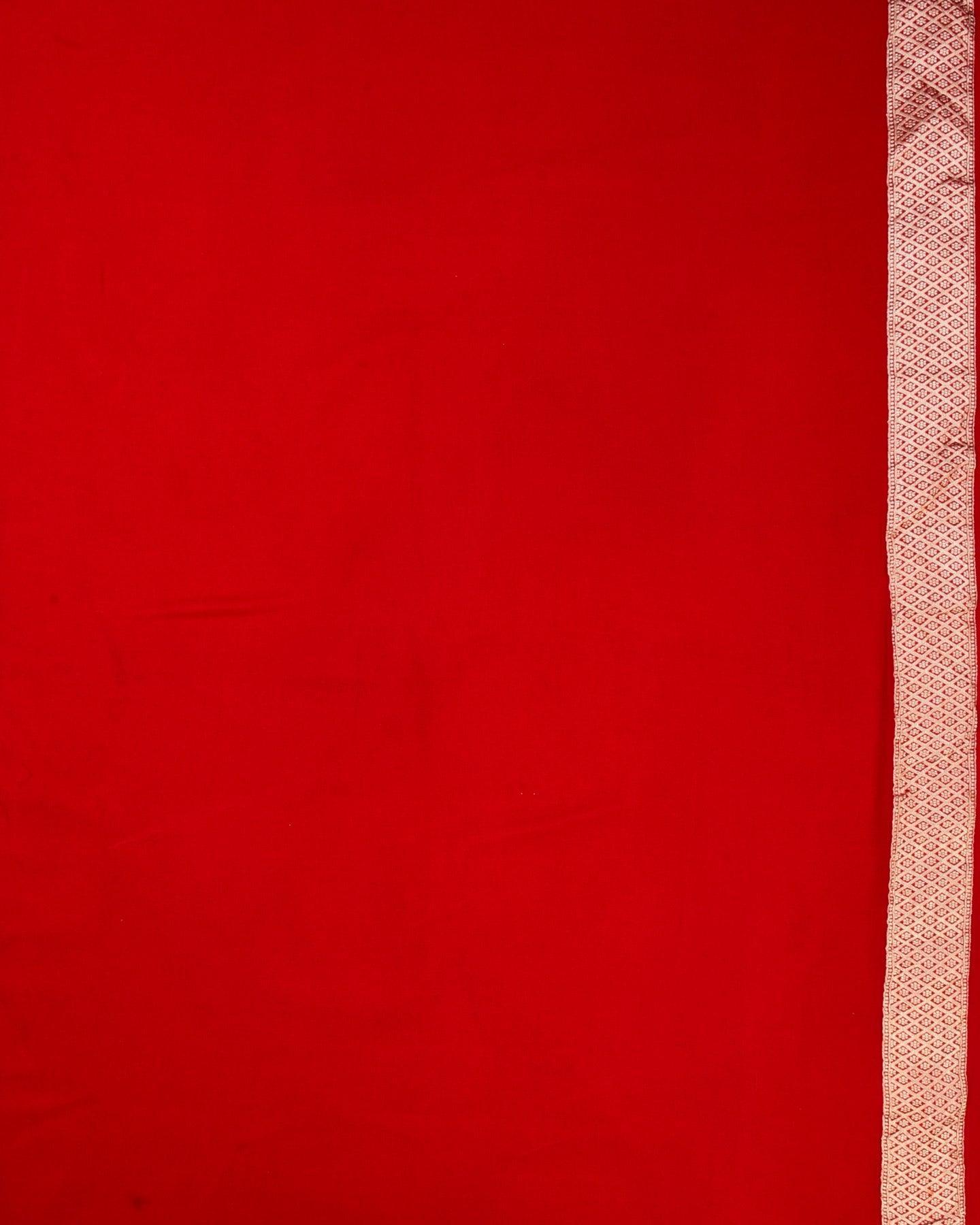 Ombré Red-Pink Banarasi Gold Zari Chevron Cutwork Brocade Handwoven Khaddi Georgette Saree - By HolyWeaves, Benares