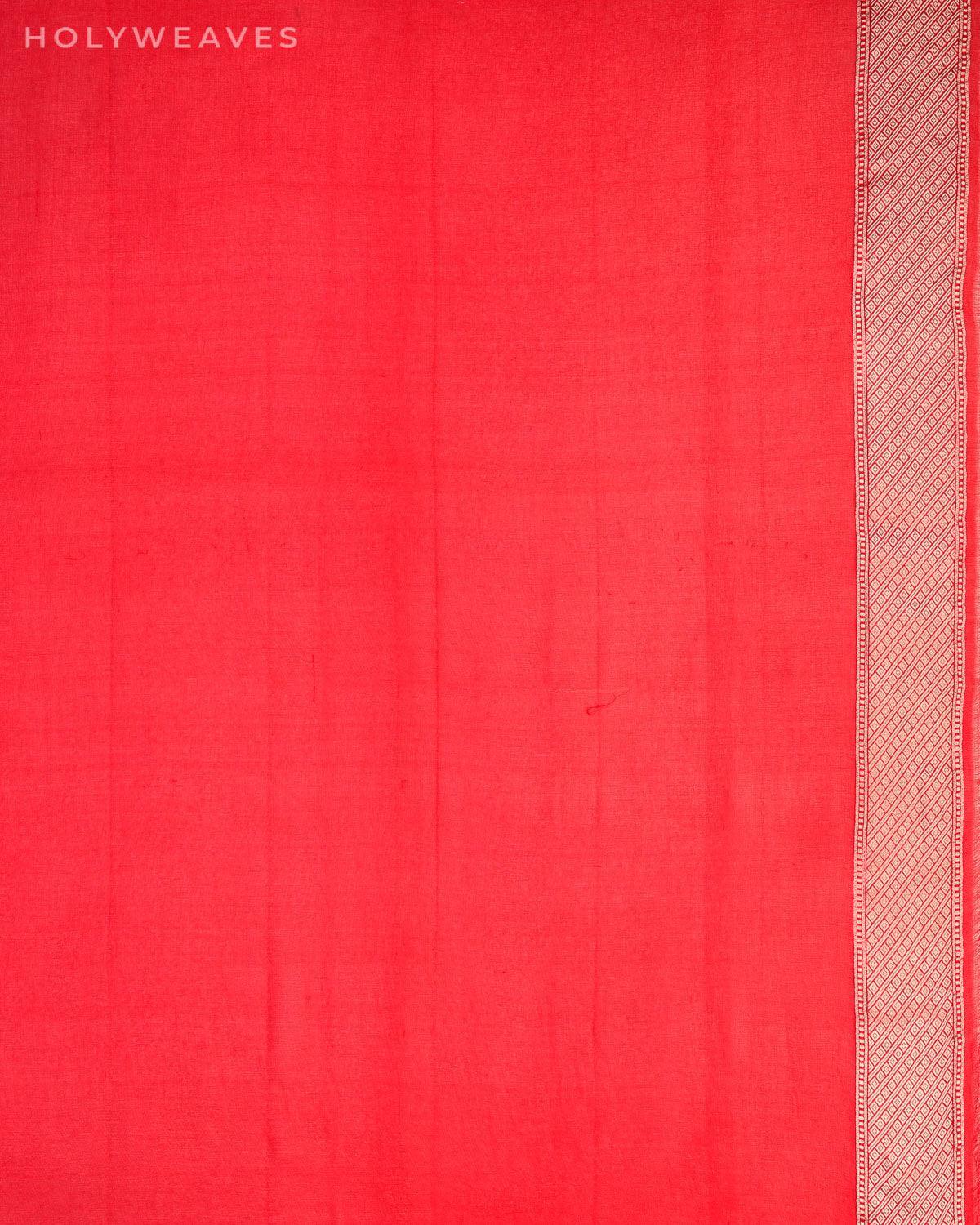 Ombré Red-Pink Banarasi Zari Chevron Cutwork Brocade Handwoven Khaddi Georgette Saree - By HolyWeaves, Benares