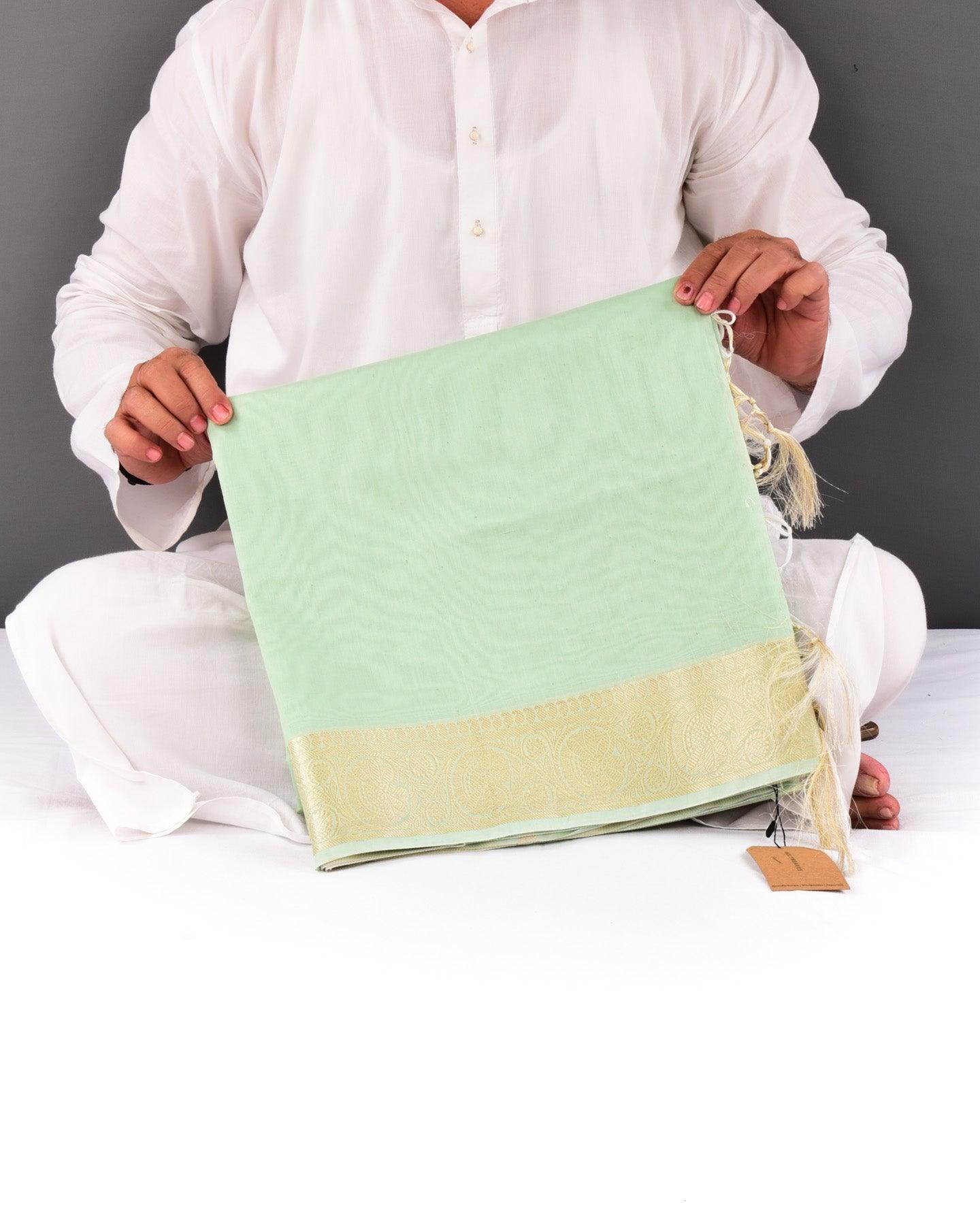 Opal Green Banarasi Contemporary Brocade Woven Cotton Silk Saree with Zari Border - By HolyWeaves, Benares