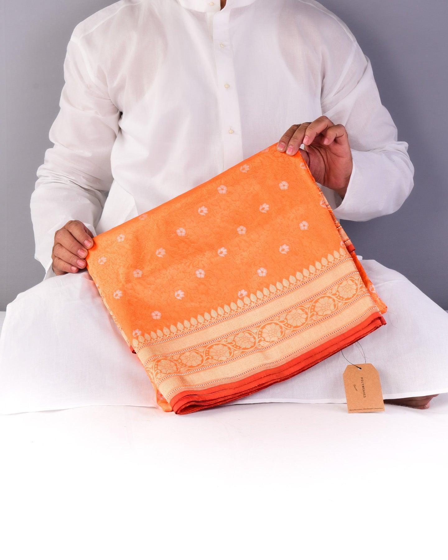 Orange Alfi Sona Rupa Jaal Cutwork Banarasi Brocade Handwoven Katan Silk Saree - By HolyWeaves, Benares