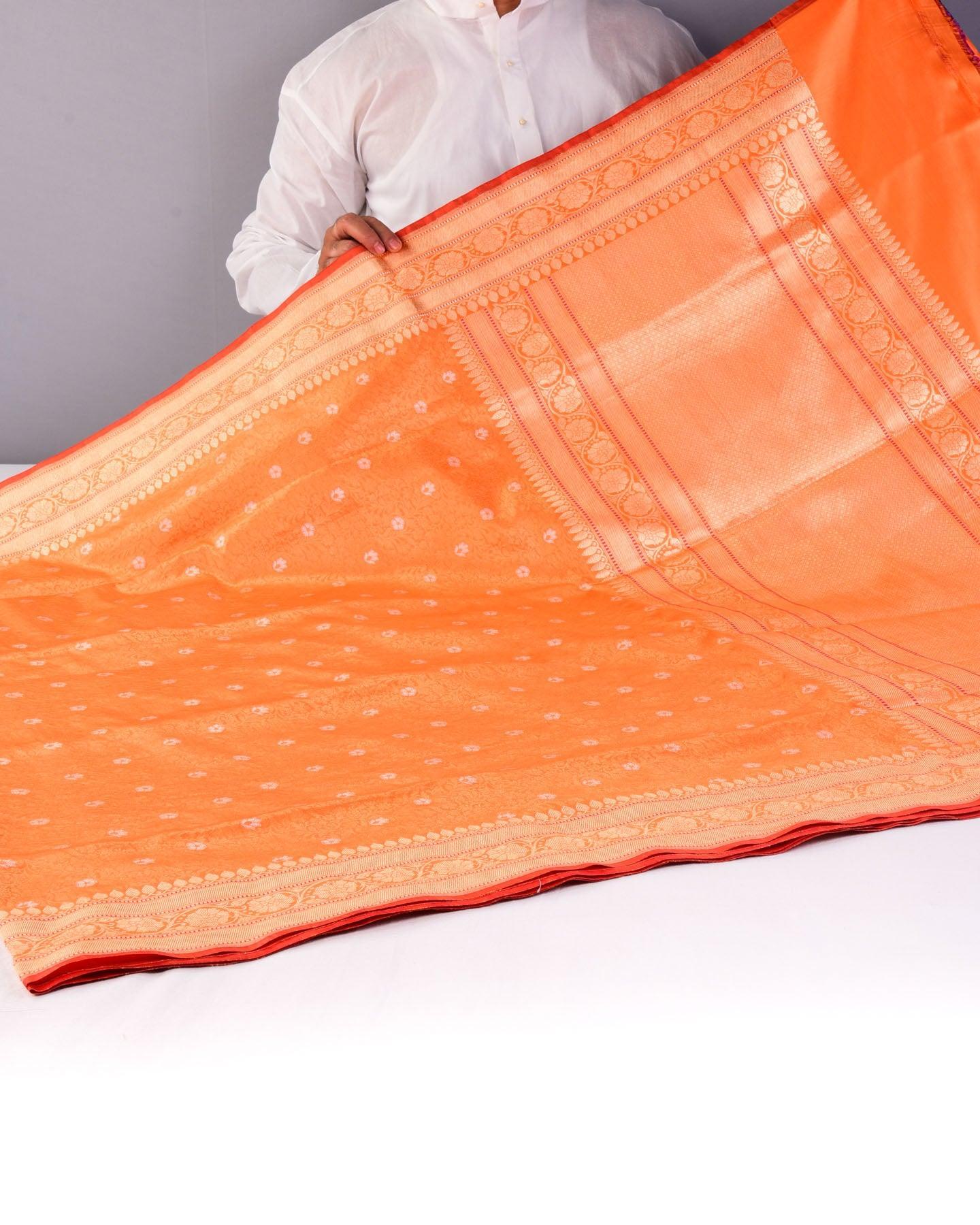 Orange Alfi Sona Rupa Jaal Cutwork Banarasi Brocade Handwoven Katan Silk Saree - By HolyWeaves, Benares