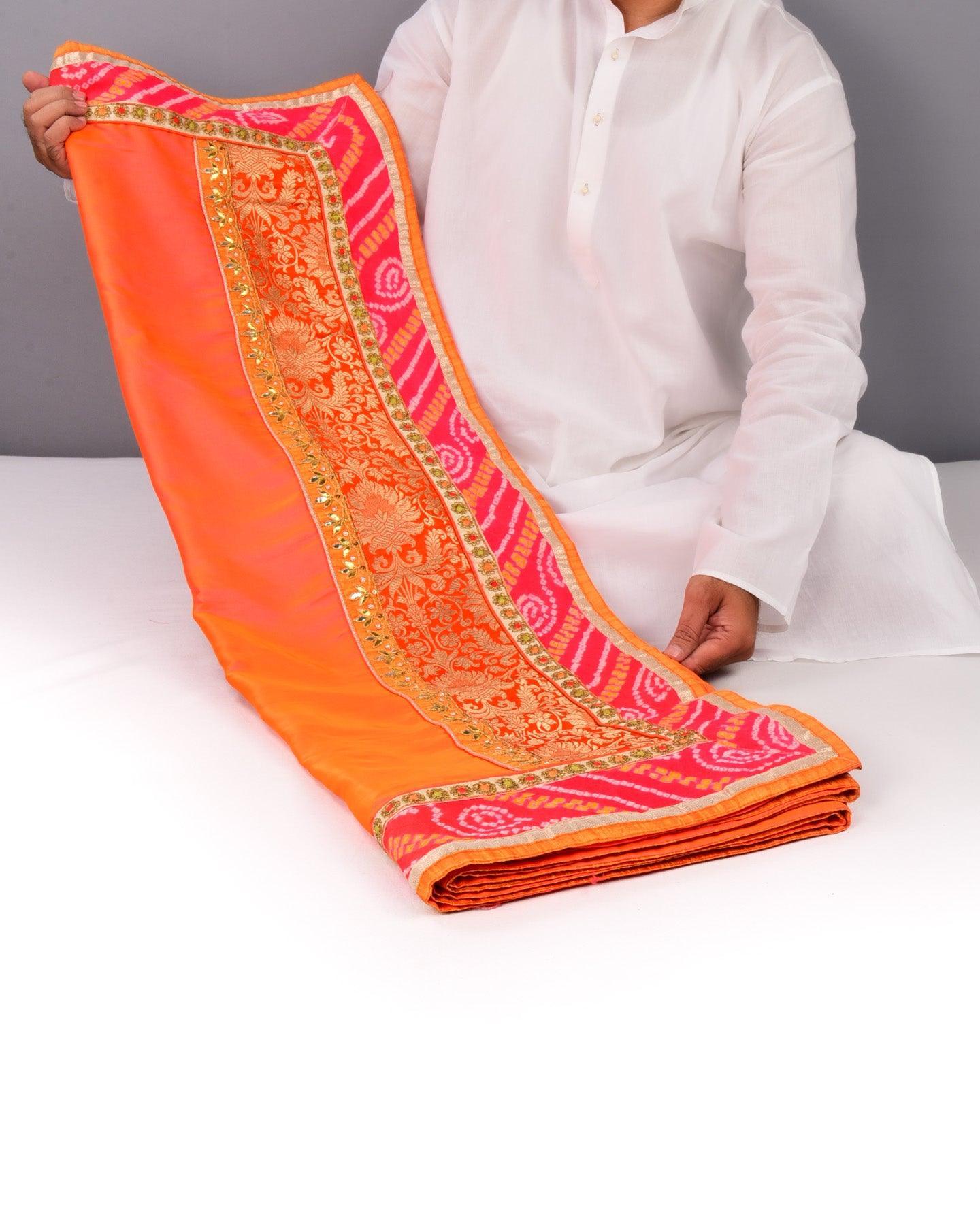 Orange Art Silk Embroidered Saree - By HolyWeaves, Benares