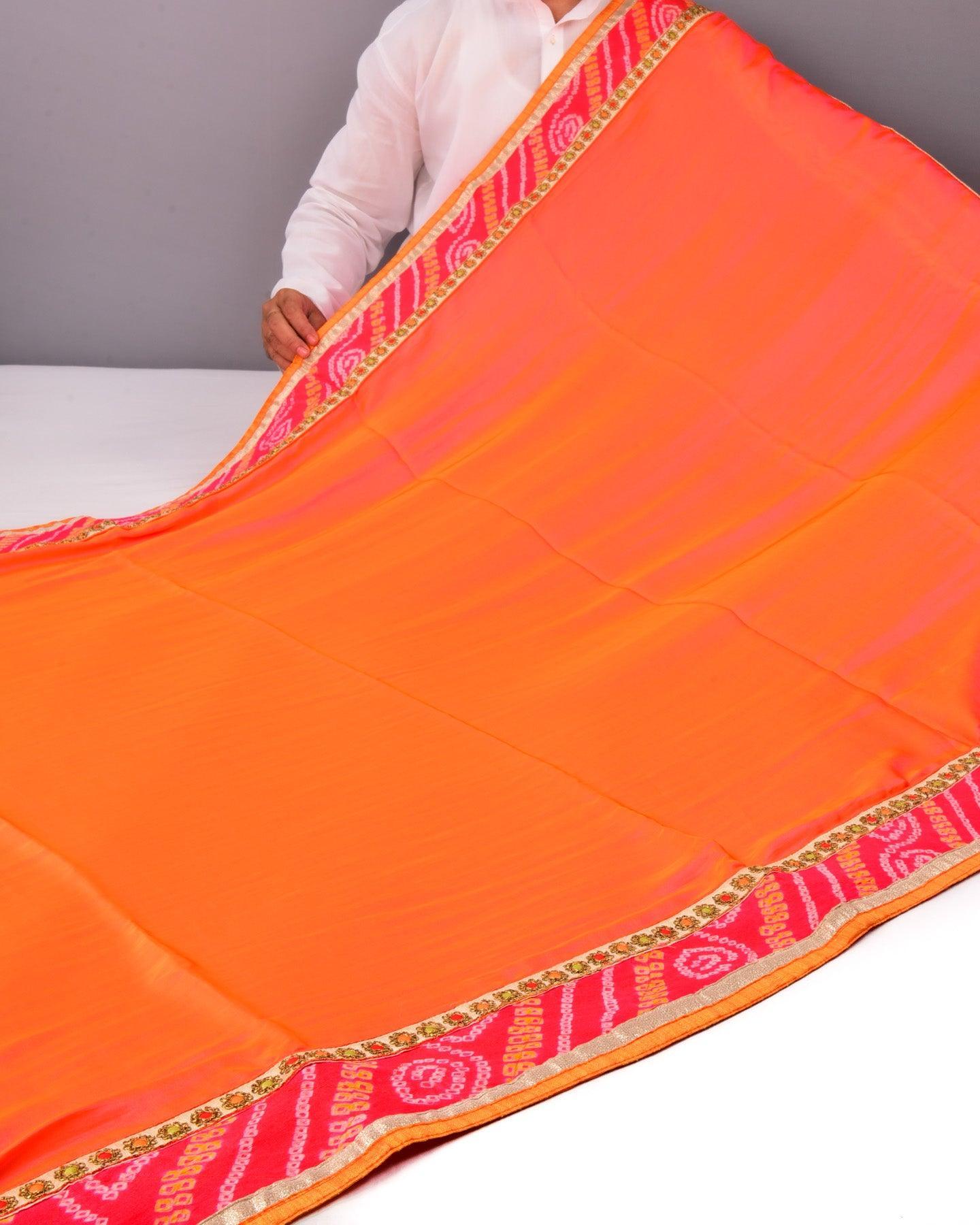 Orange Art Silk Embroidered Saree - By HolyWeaves, Benares