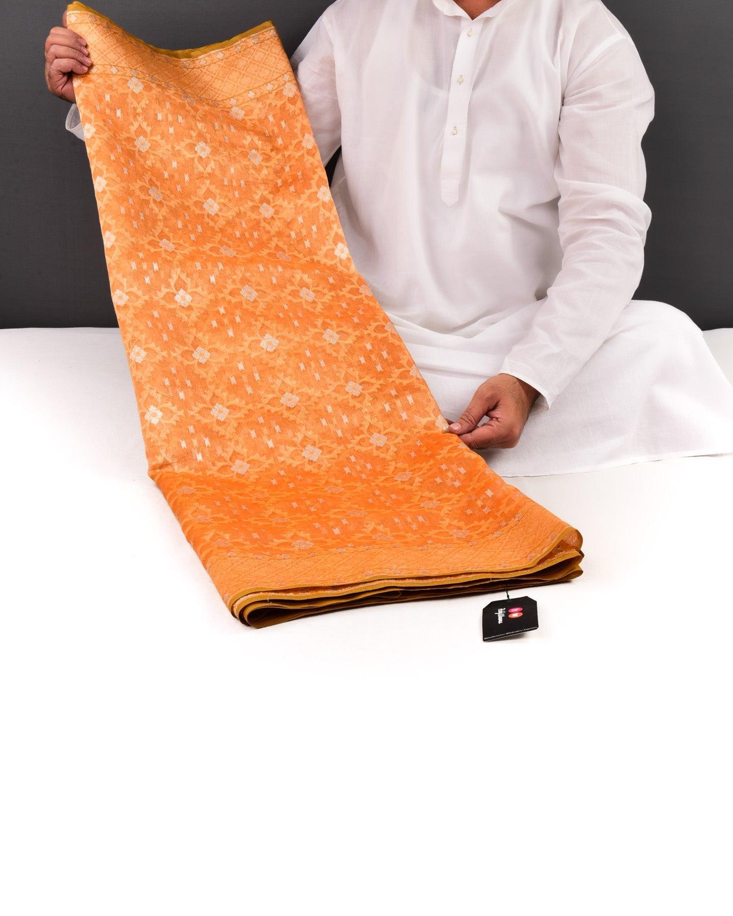 Orange Banarasi Alfi Cutwork Brocade Handwoven Kora Tissue Saree - By HolyWeaves, Benares
