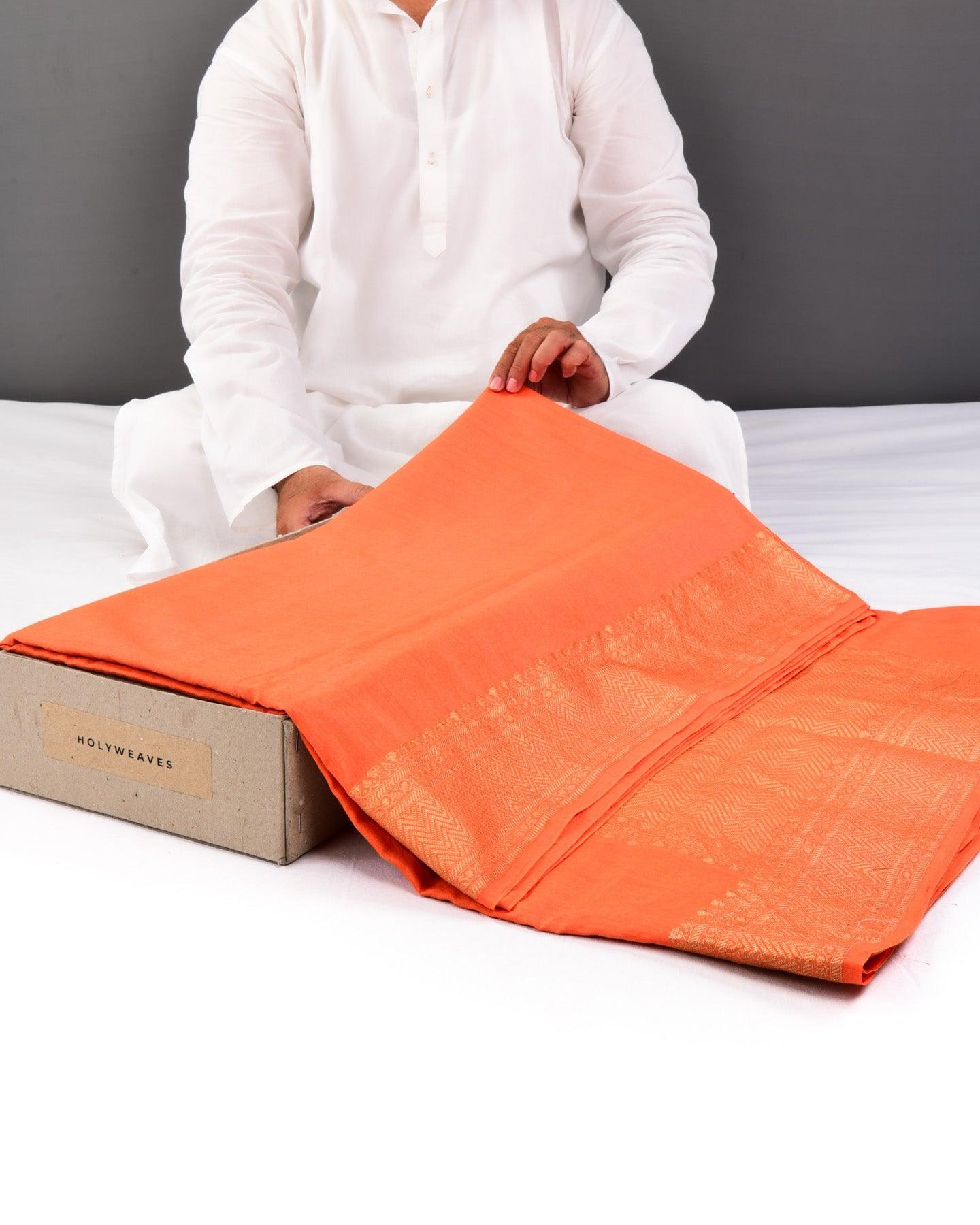 Orange Banarasi Brocade Woven Muga Silk Saree - By HolyWeaves, Benares