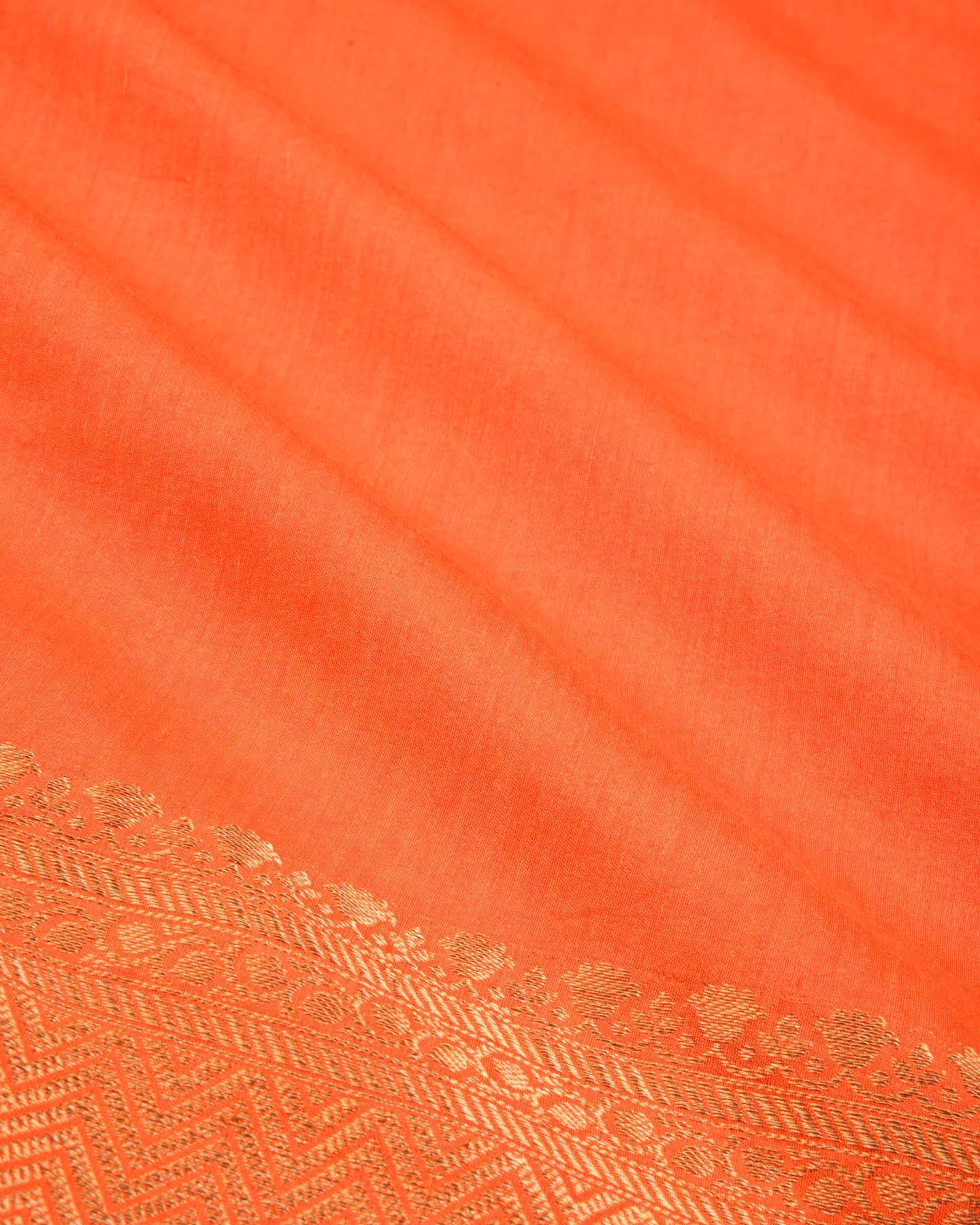 Orange Banarasi Brocade Woven Muga Silk Saree - By HolyWeaves, Benares