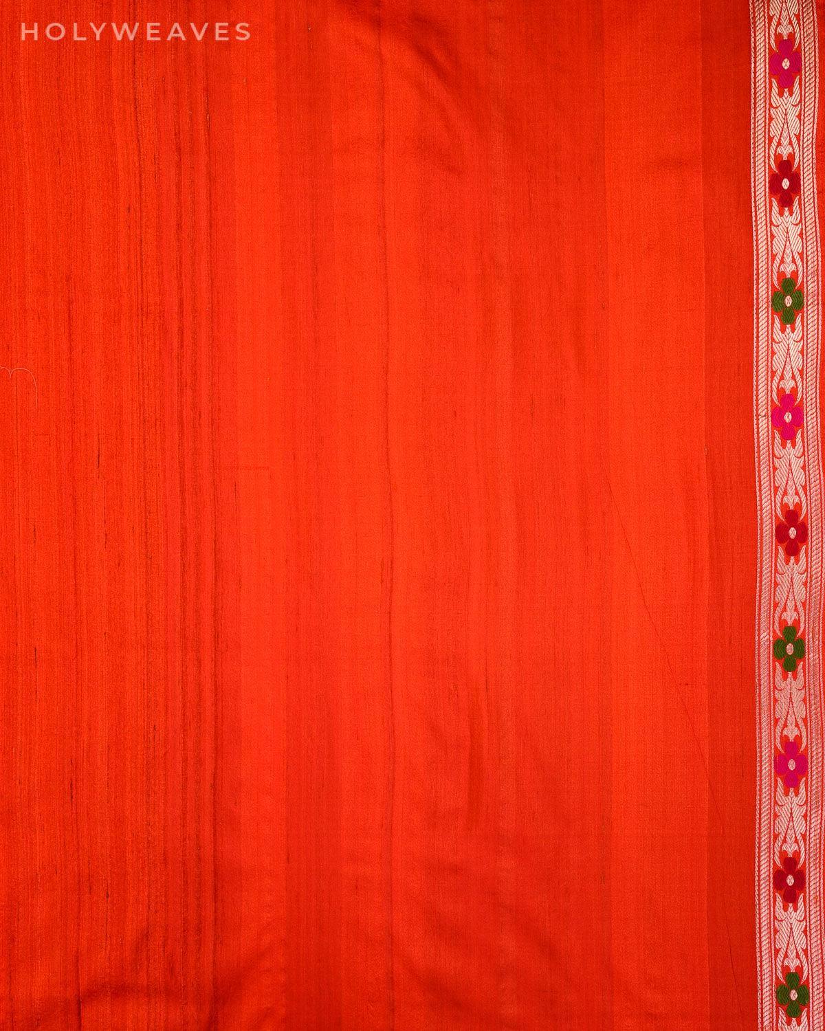 Orange Banarasi Chauhara Buta Kadhuan Brocade Handwoven Tasar Raw Silk Saree - By HolyWeaves, Benares