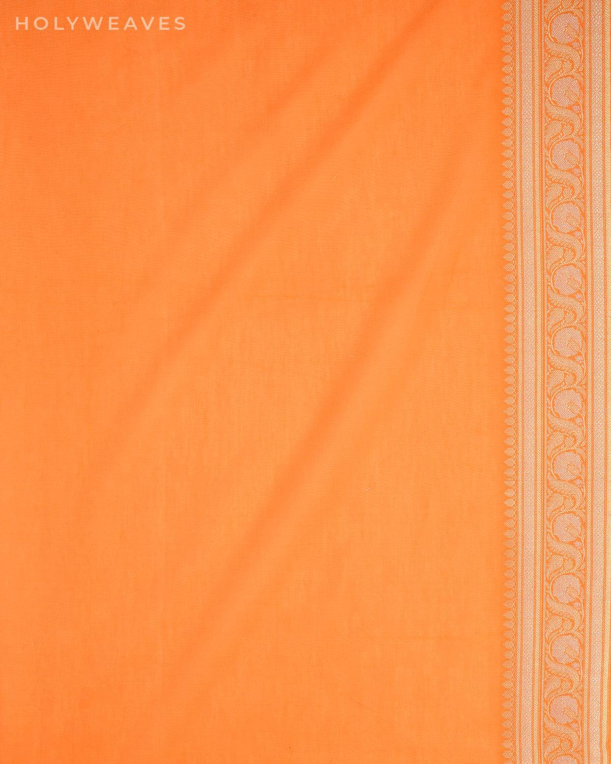 Orange Banarasi Gold & Silver Buti Cutwork Brocade Woven Cotton Silk Saree - By HolyWeaves, Benares