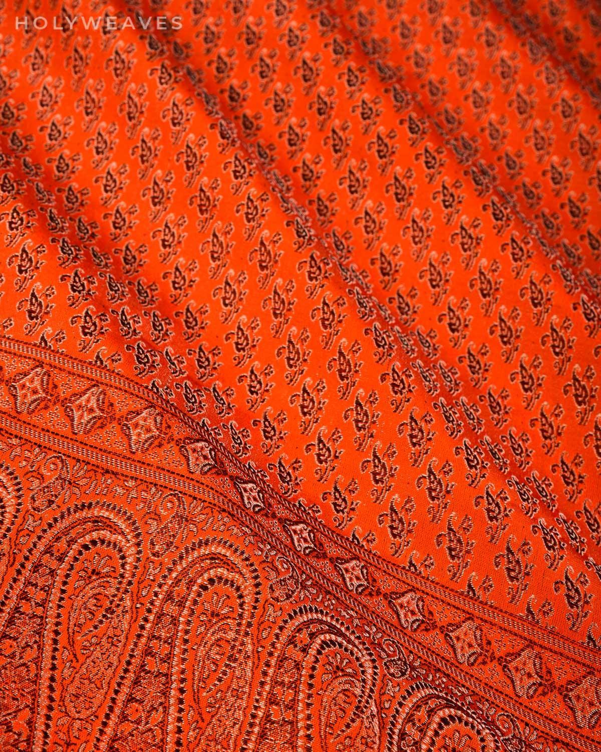 Orange Banarasi Jamawar Handwoven Silk Scarf 72"x21" - By HolyWeaves, Benares