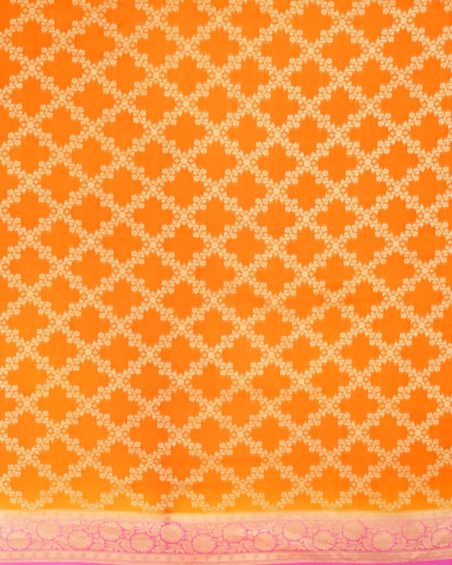 Orange Banarasi Jangla Cutwork Brocade Handwoven Khaddi Georgette Saree - By HolyWeaves, Benares
