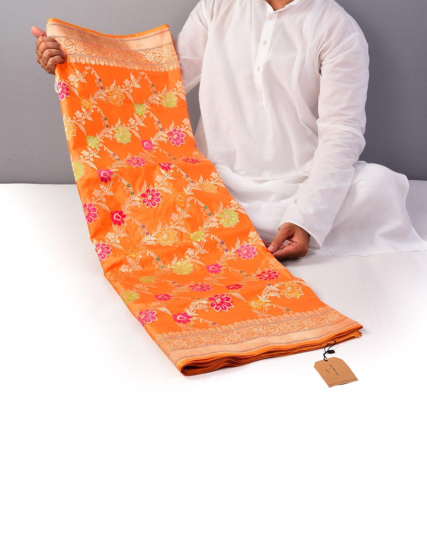 Orange Banarasi Meenedar Kadhuan Jaal Handwoven Katan Silk Saree - By HolyWeaves, Benares