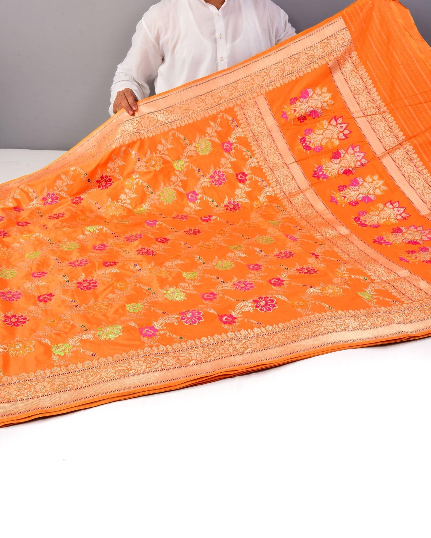 Orange Banarasi Meenedar Kadhuan Jaal Handwoven Katan Silk Saree - By HolyWeaves, Benares