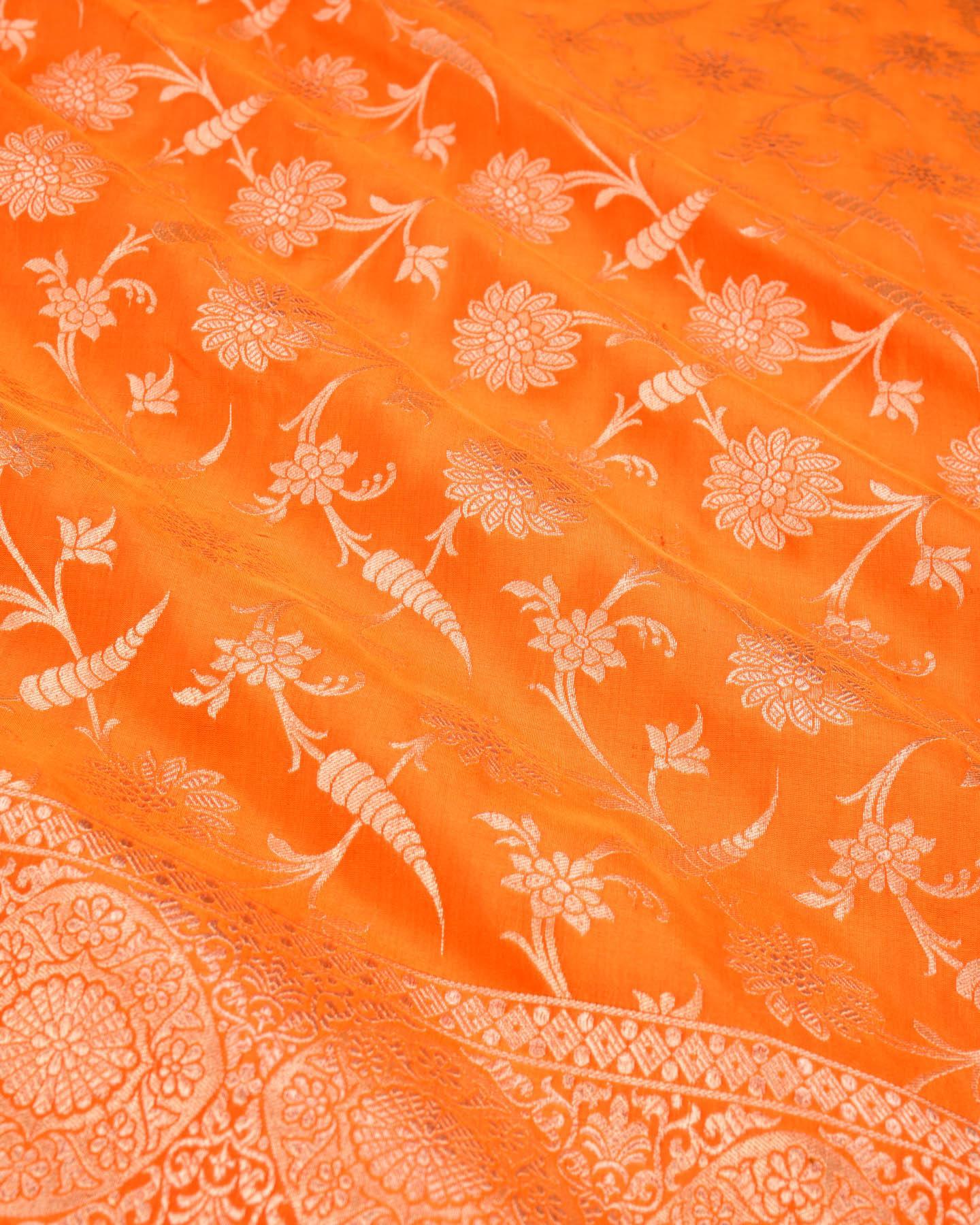 Orange Banarasi Mirchi Jaal Gold Zari Cutwork Brocade Handwoven Katan Silk Saree - By HolyWeaves, Benares