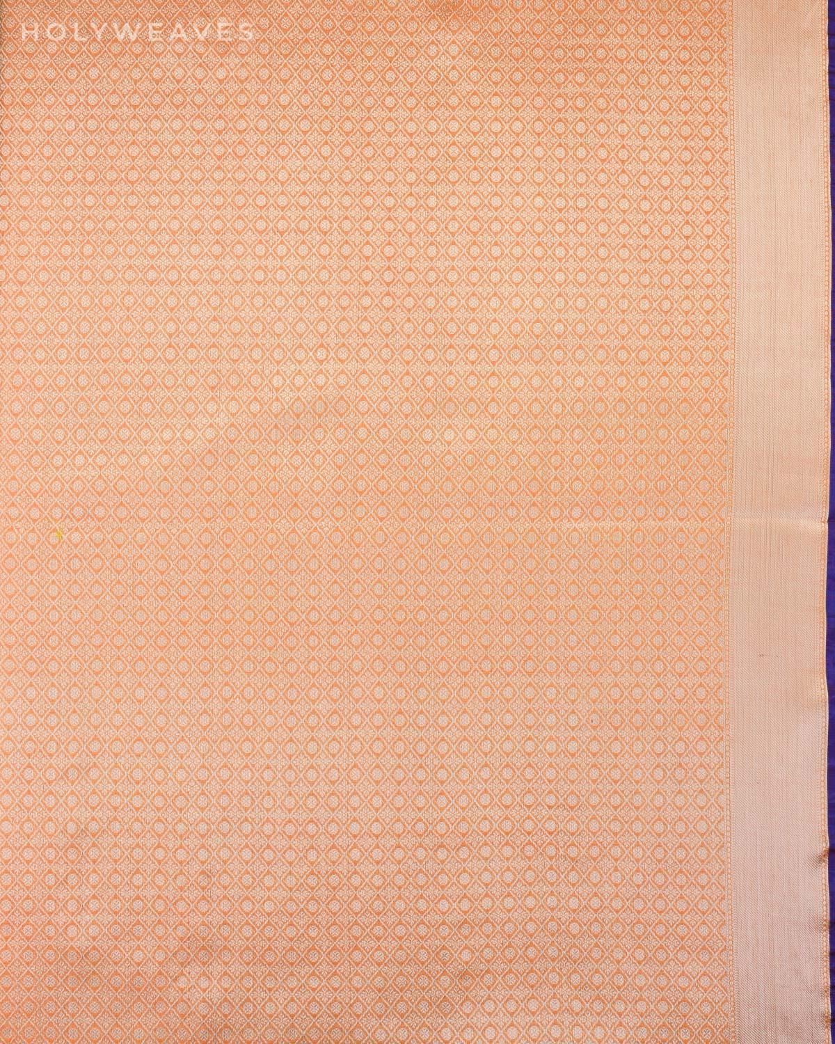 Orange Banarasi Silver Zari Lovebirds Cutwork Brocade Woven Art Cotton Silk Saree - By HolyWeaves, Benares