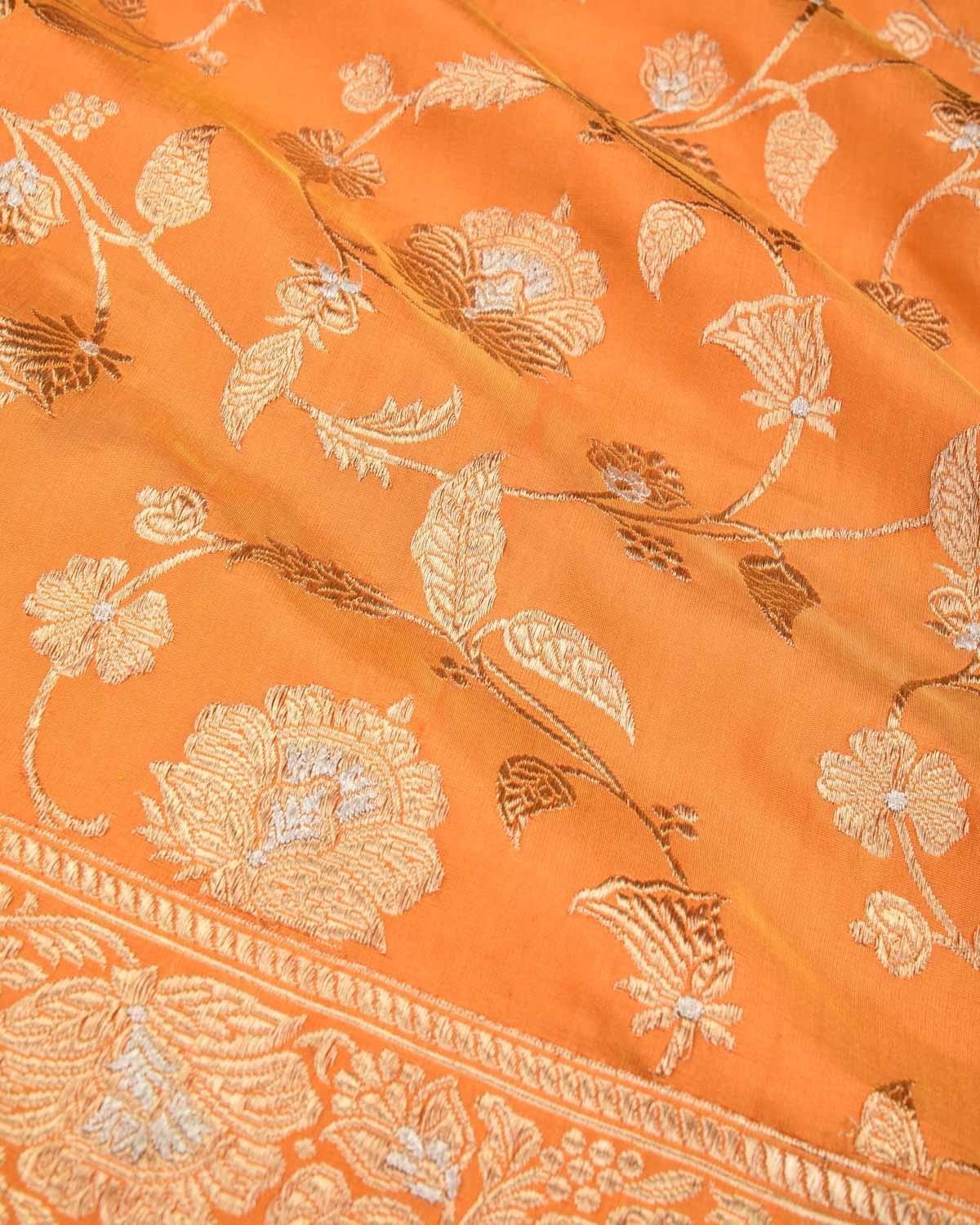 Orange Banarasi Sona Rupa Jaal Kadhuan Brocade Handwoven Katan Silk Saree - By HolyWeaves, Benares