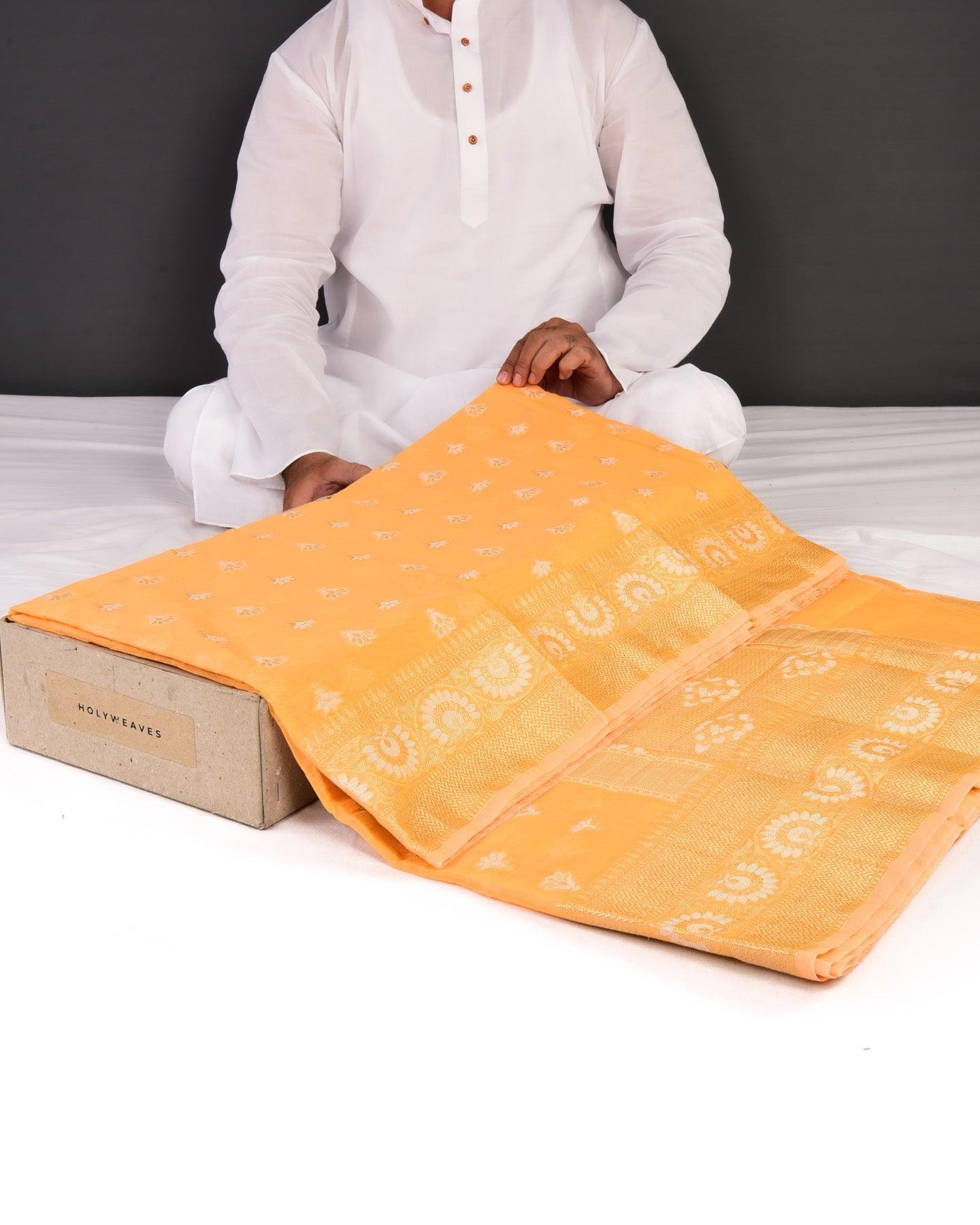 Orange Banarasi Sona Rupa Zari Cutwork Brocade Woven Cotton Silk Saree - By HolyWeaves, Benares