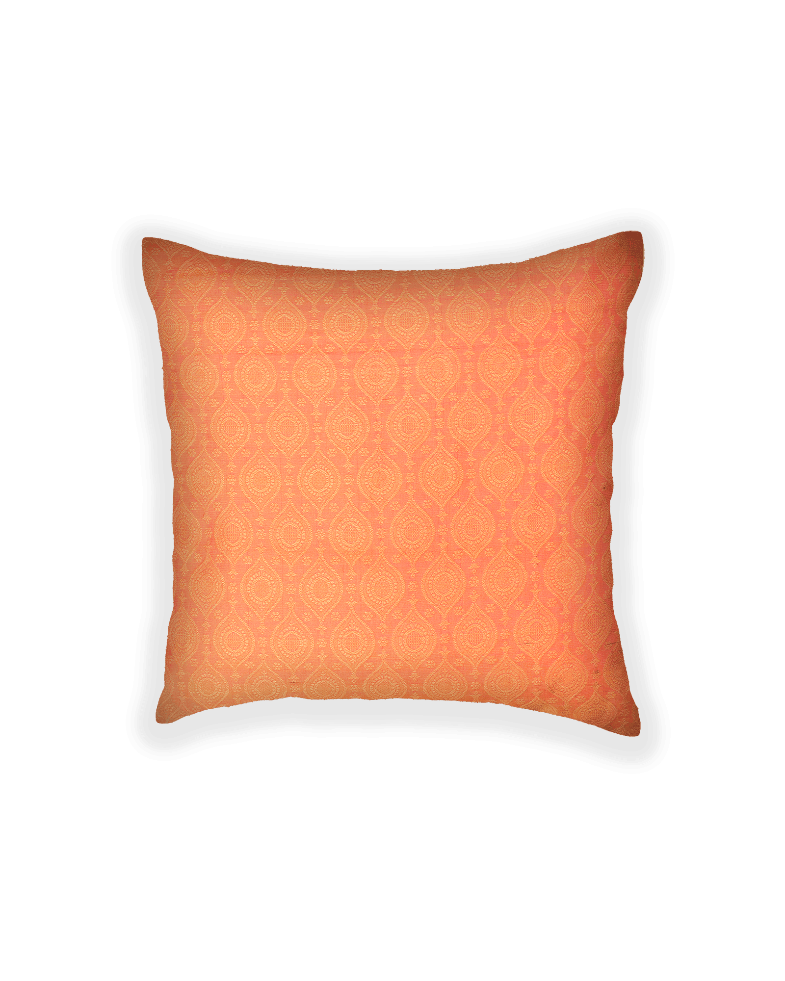 Orange Banarasi Tanchoi Poly Cotton Cushion Cover 16" - By HolyWeaves, Benares