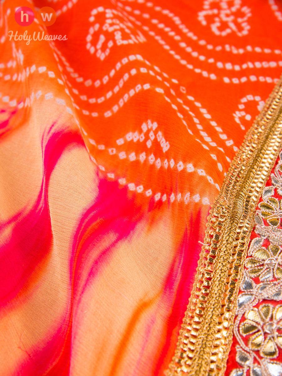 Orange Bandhani Georgette Saree - By HolyWeaves, Benares