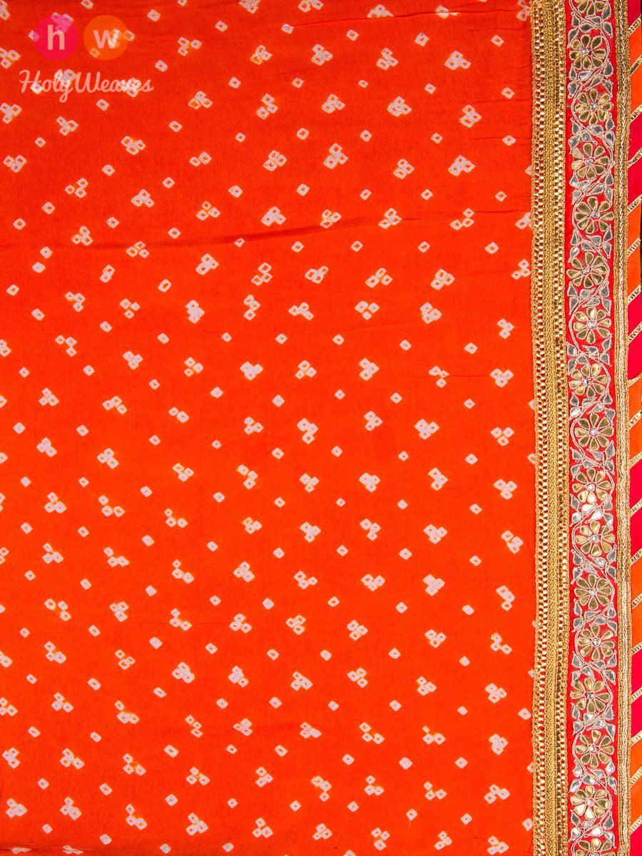Orange Bandhani Georgette Saree - By HolyWeaves, Benares