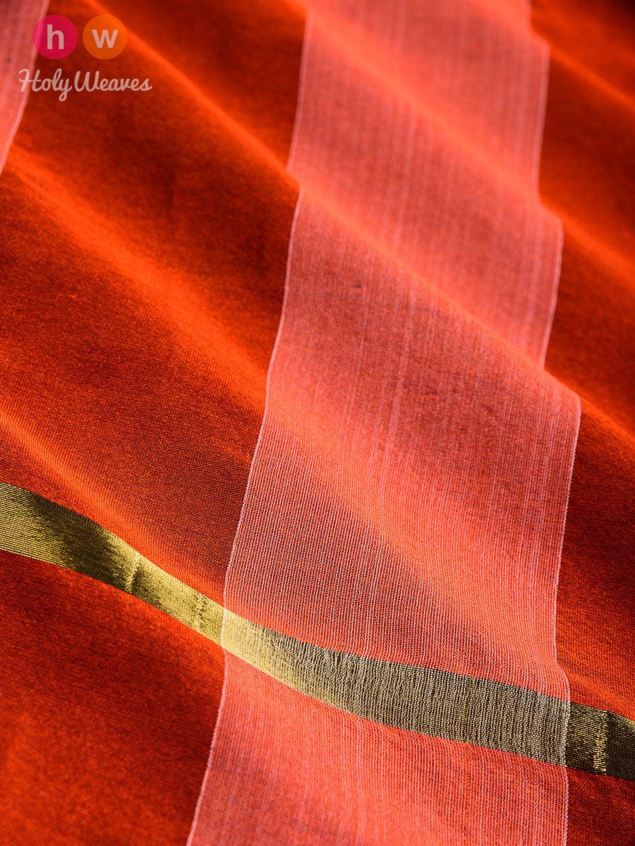 Orange Cabana Stripes Woven Poly Cotton Silk Dupatta - By HolyWeaves, Benares