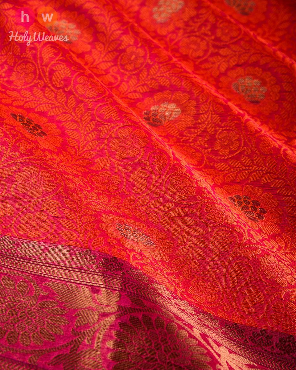 Orange Floral Jangla Cutwork Brocade Woven Art Cotton Silk Saree - By HolyWeaves, Benares