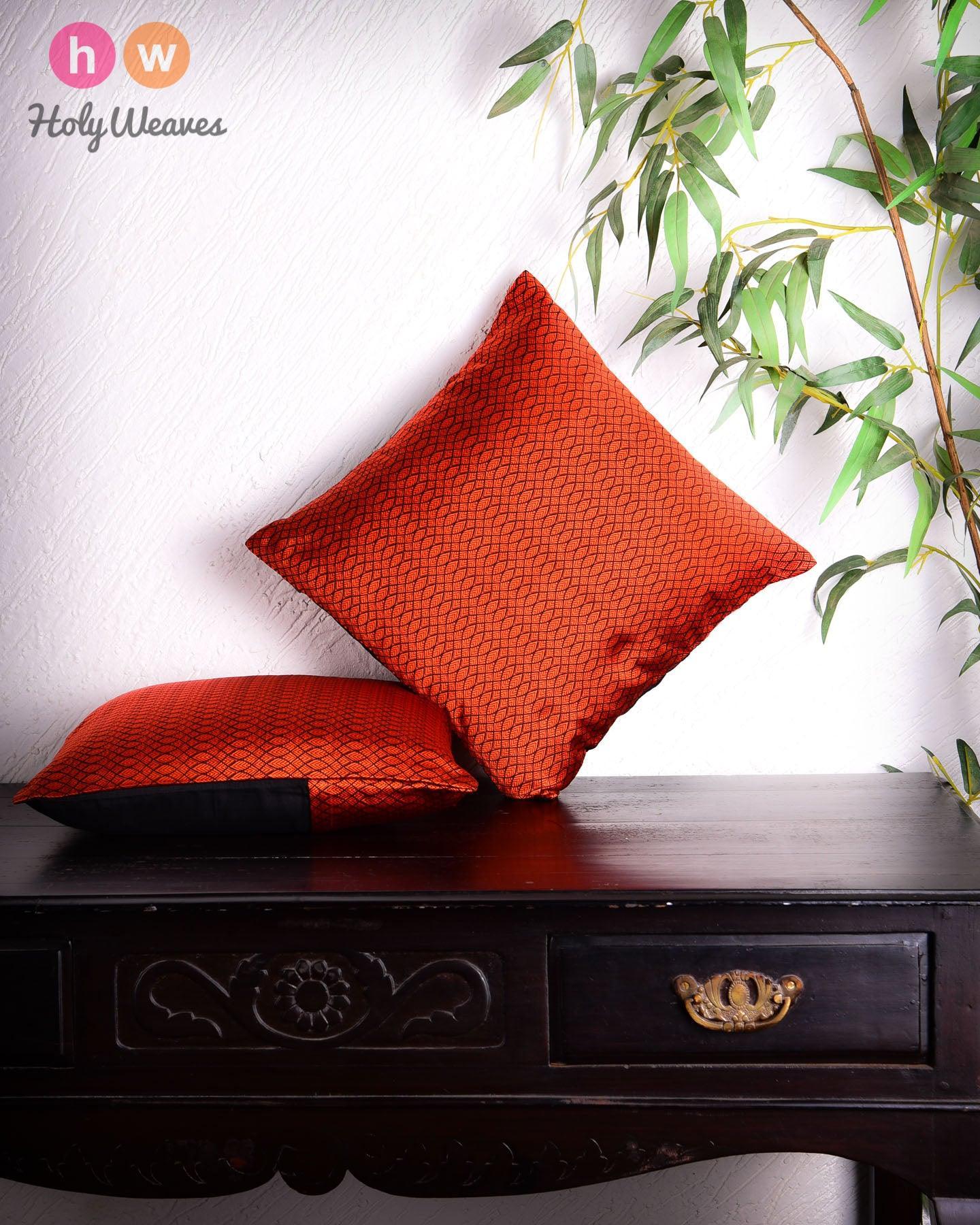 Orange Geometric Illusion Poly Silk Cushion Cover 16" - By HolyWeaves, Benares