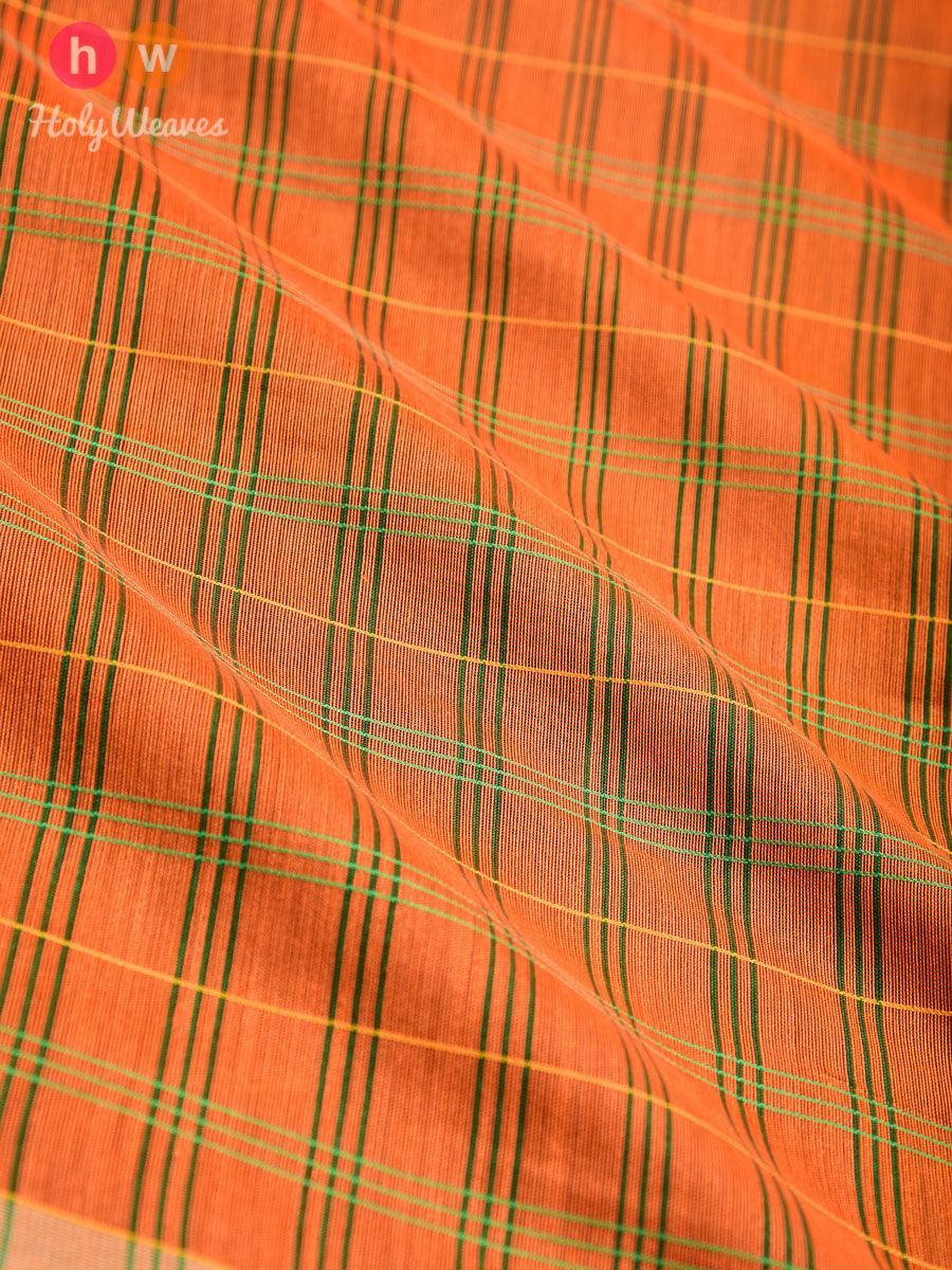 Orange Madras Checks Woven Poly Cotton Silk Dupatta - By HolyWeaves, Benares