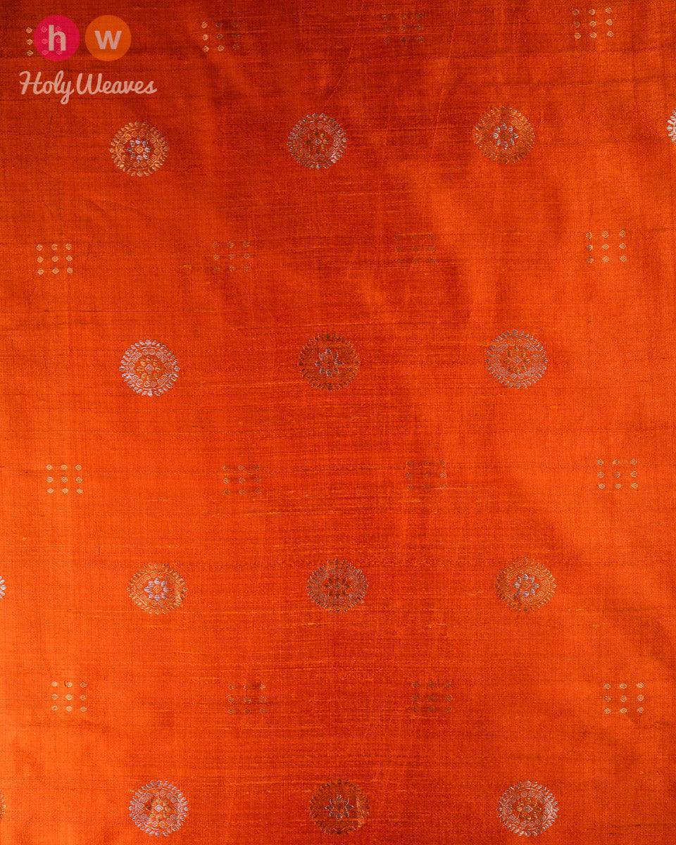 Orange Sona-Rupa Buta Kadhuan Brocade Handwoven Raw Silk Fabric - By HolyWeaves, Benares