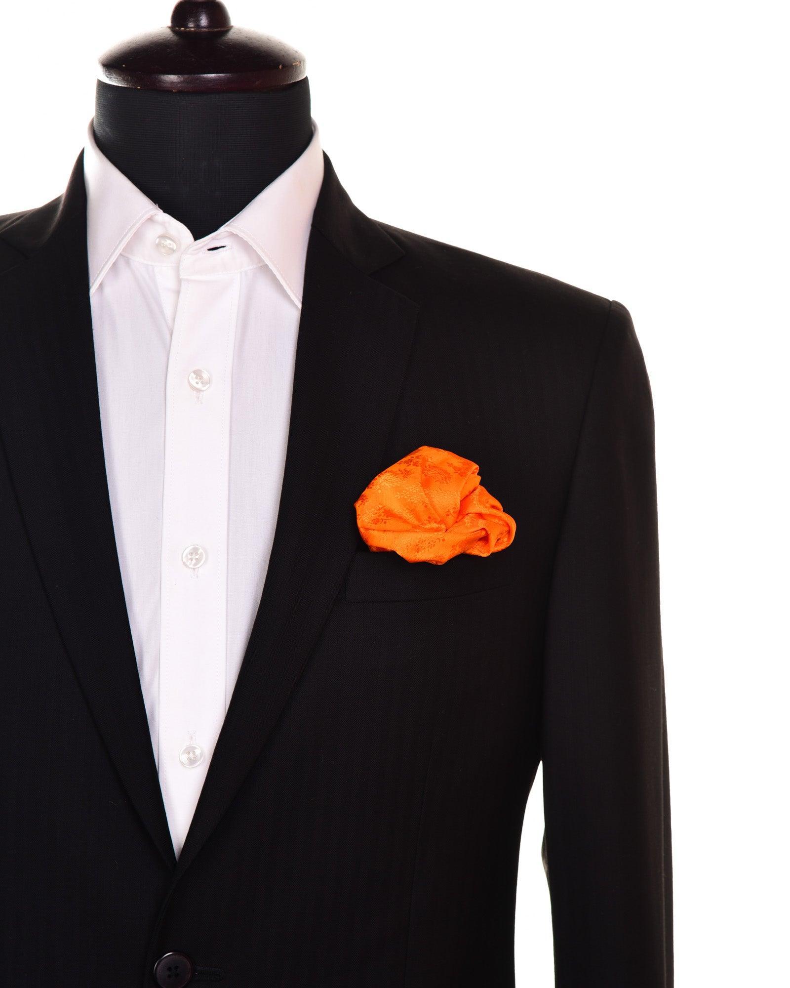 Orange Tanchoi Handwoven Pure Silk Pocket Square For Men - By HolyWeaves, Benares