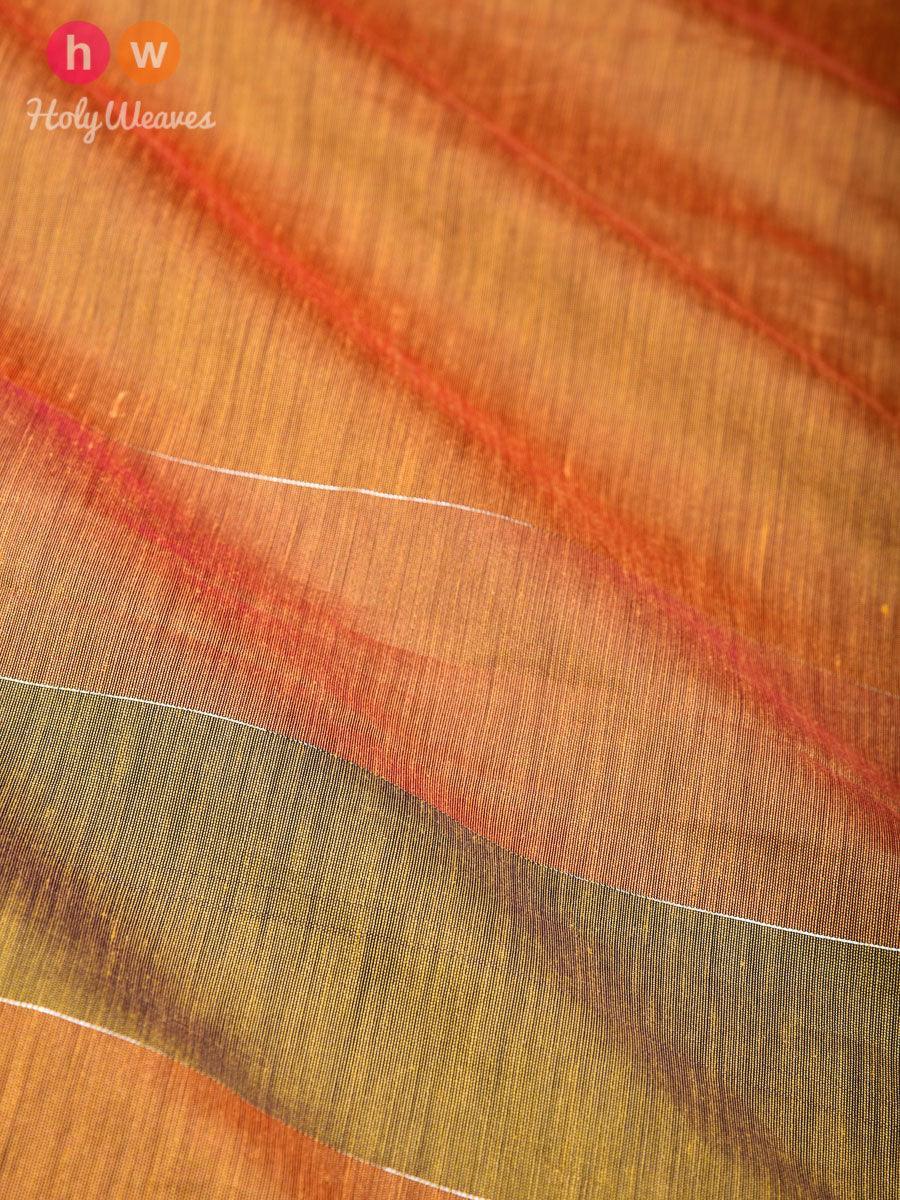 Orange Zari Pin Stripes Woven Cotton Silk Dupatta - By HolyWeaves, Benares